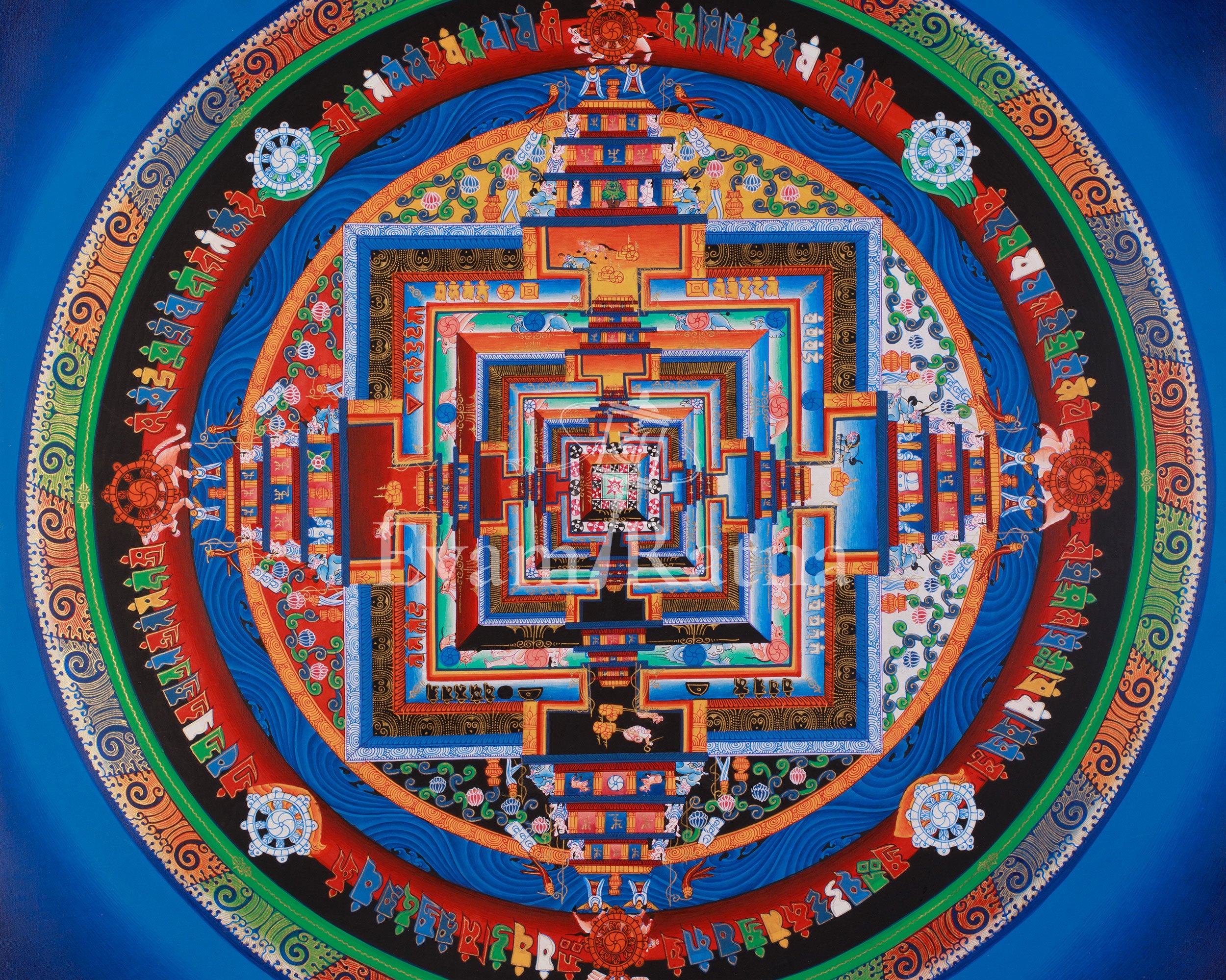 Hand-Painted Kalachakra Mandala Art | Sacred Geometry | Meditation Altar