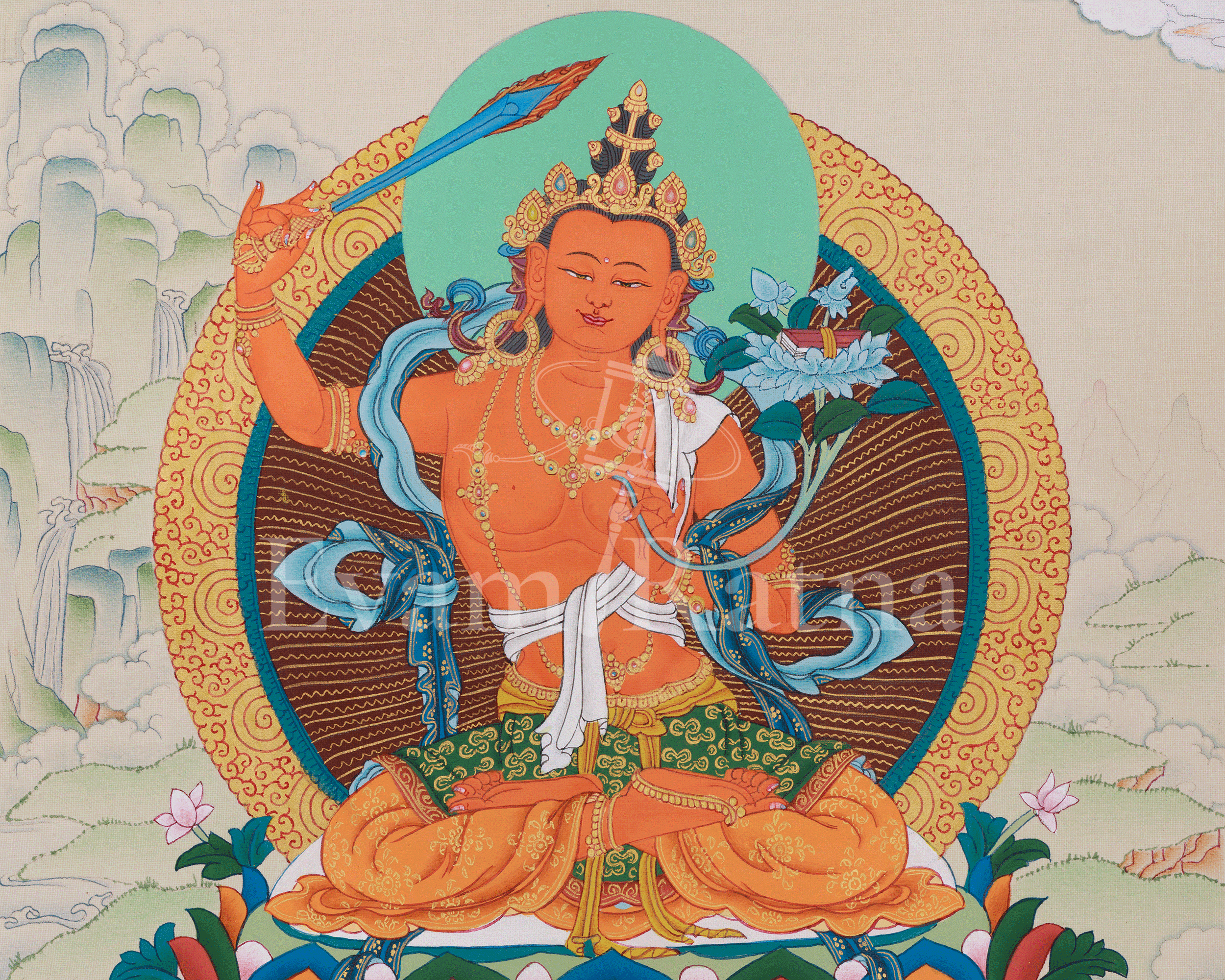 Manjushri Wisdom Deity Thangka | A Sacred Thangka of Knowledge and Enlightenment
