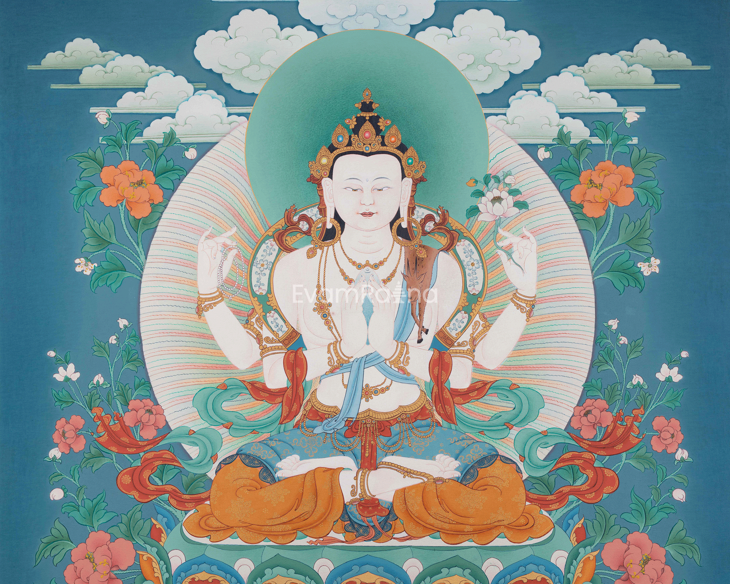 4-Armed Avalokiteshvara Print | Guardian of Compassion | Bodhisattva Artwork