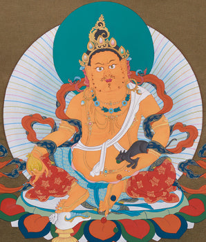 Spiritual Dzambhala Thangka | Wealth & Protection Deity in Traditional Art