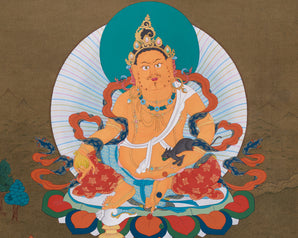Spiritual Dzambhala Thangka | Wealth & Protection Deity in Traditional Art