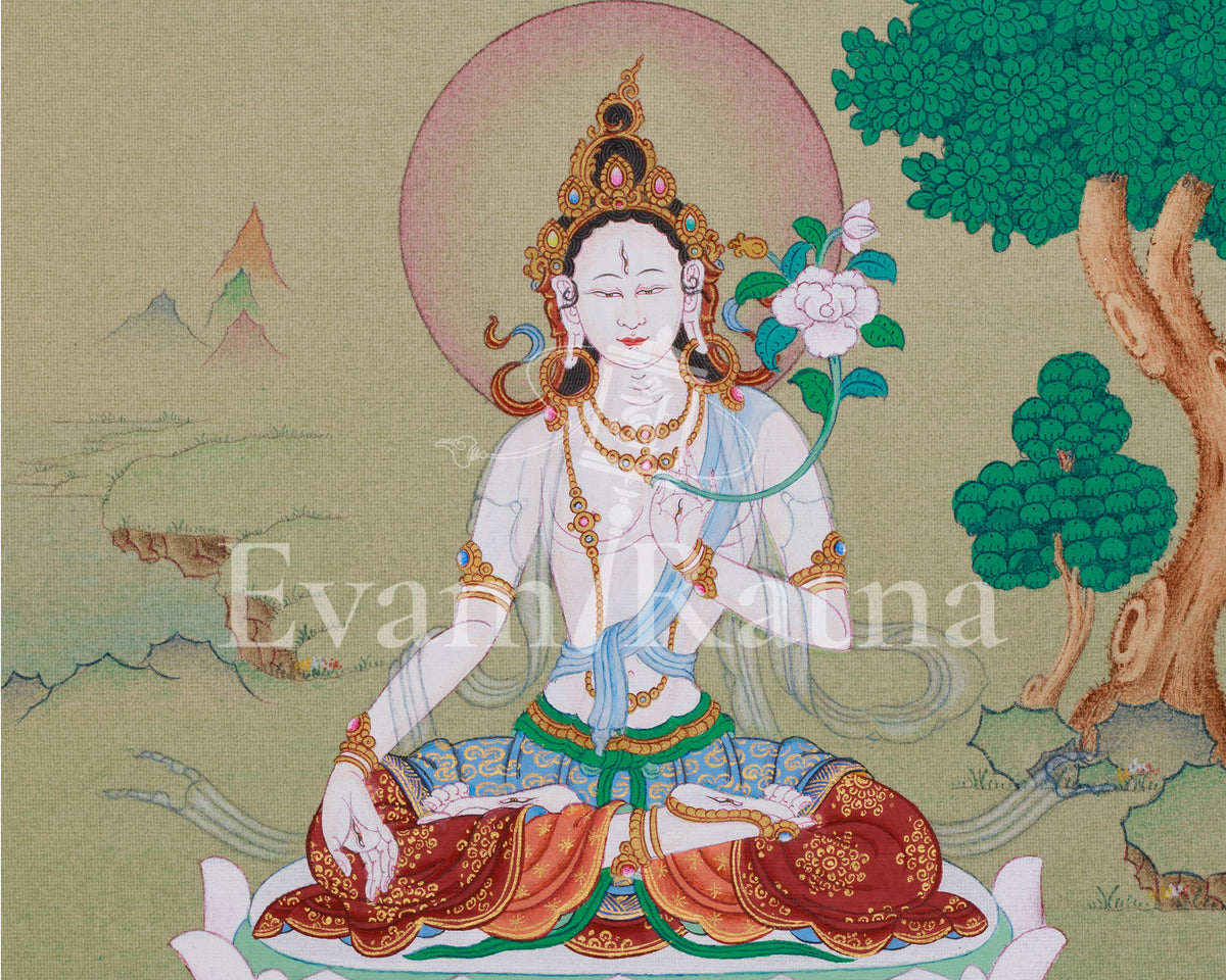 Divine Thangka Of White Tara | Tibetan Artwork | Spiritual Altar