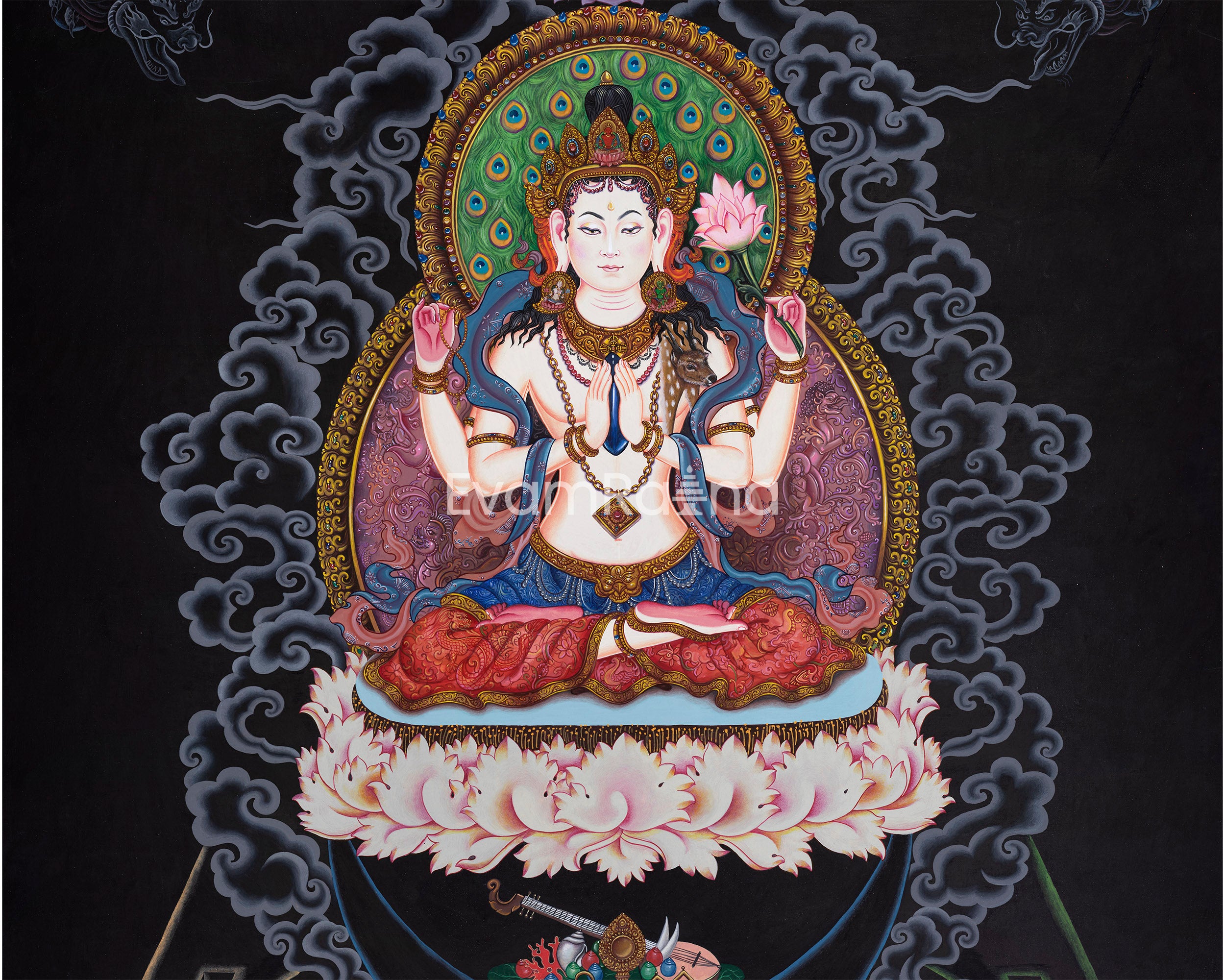 Chenrezig Bodhisattva Thangka Print | Bodhisattva Of Compassion | Buddhist Wall Décor