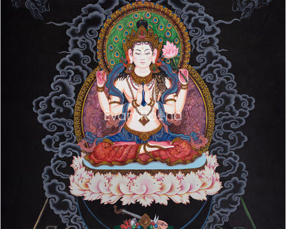 Chenrezig Bodhisattva Thangka Print | Bodhisattva Of Compassion | Buddhist Wall Décor