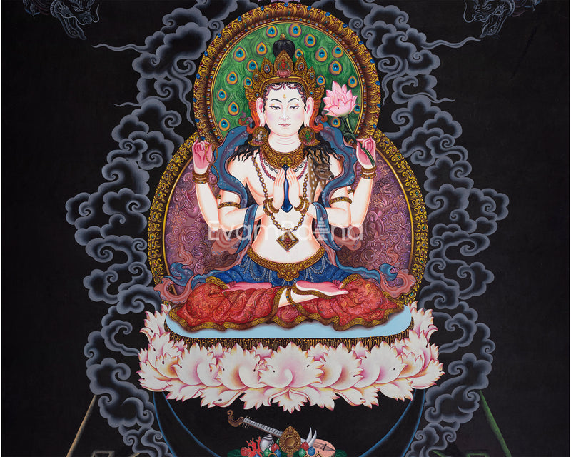 Chenrezig Bodhisattva Thangka Print | Bodhisattva Of Compassion | Buddhist Wall Décor