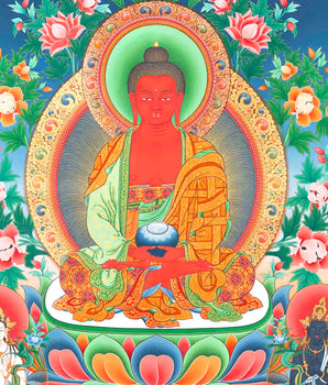 Amitabha Buddha Followed By Other Bodhisattvas | Tibetan Buddhist Canvas Art