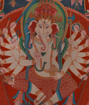 Four Head Ganesha Thangka | Hand-Painted Chaturmukha Ganesha