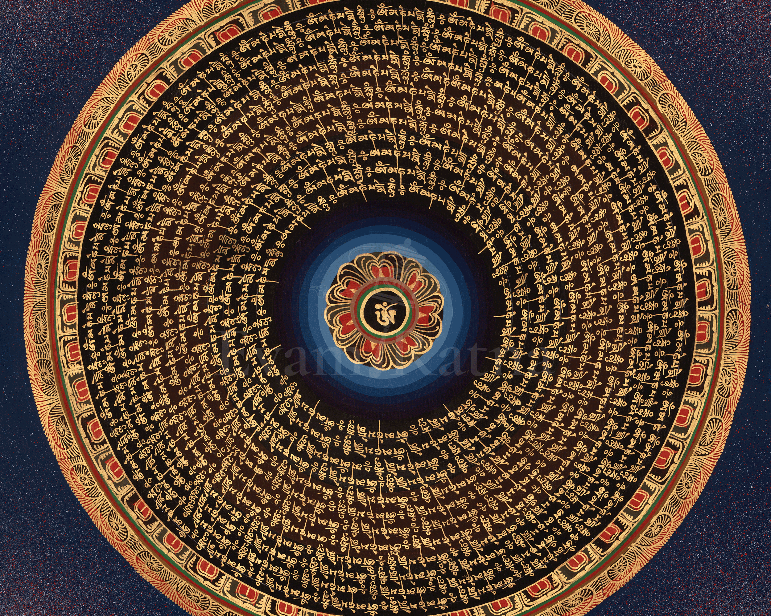 Mantra Mandala Tibetan Artwork | Sacred Tibetan Buddhist Thangka | Meditation Altar