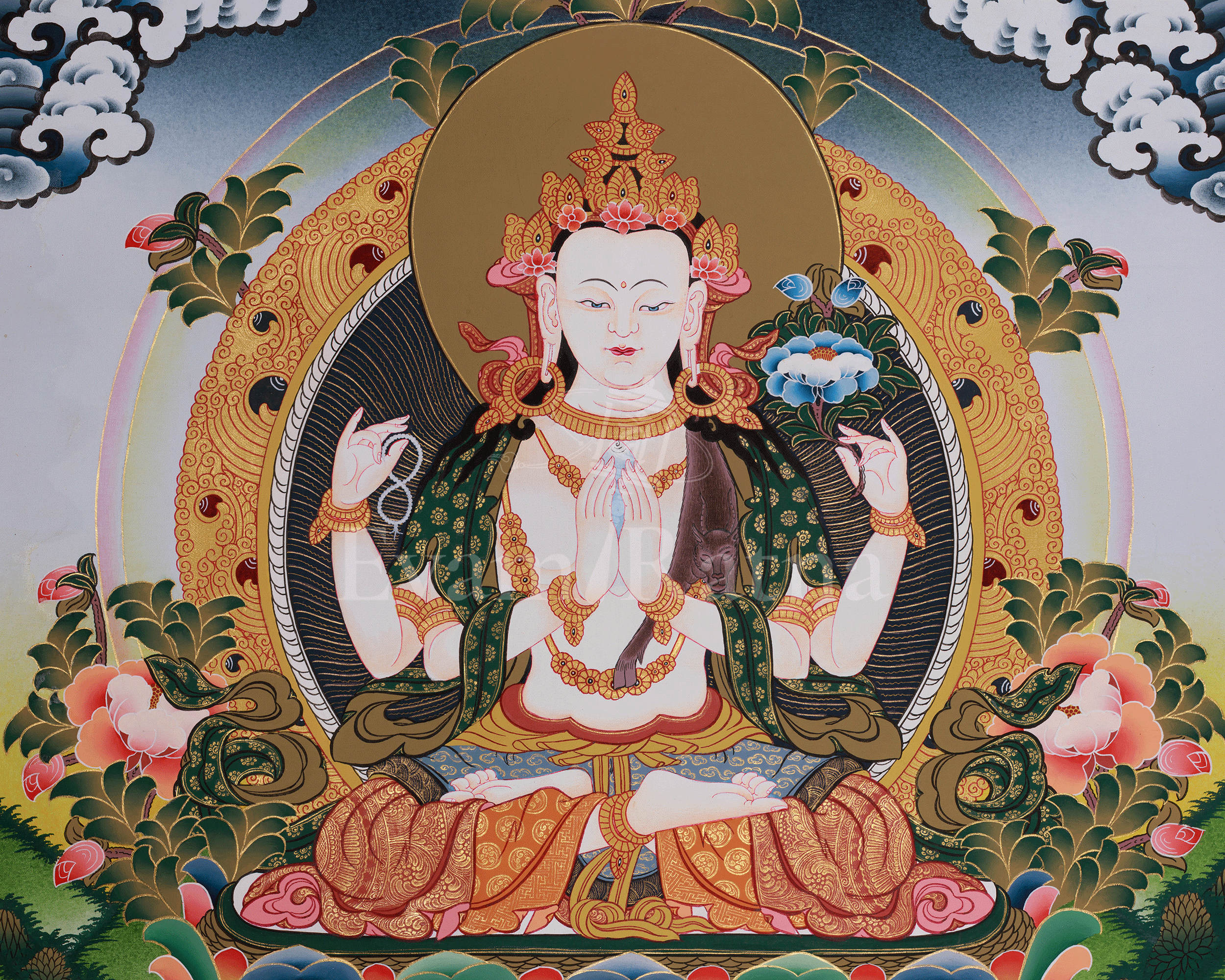 Chenresig with Vajrapani and Manjushri Thangka | Bodhisattvas Art