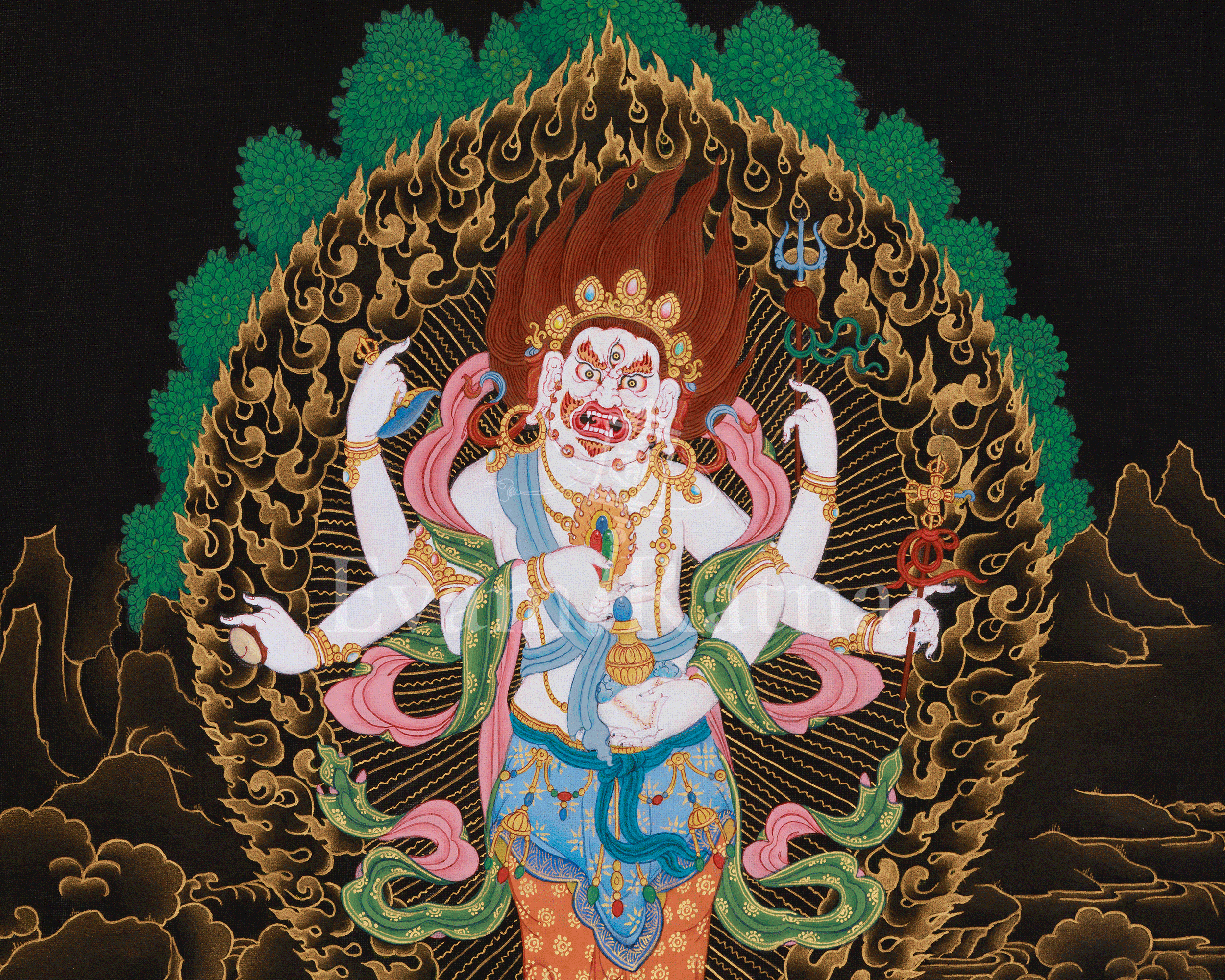 Traditional Thangka of White Mahakala | Prosperity Deity