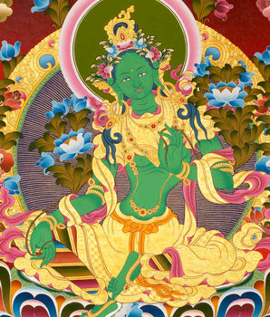 Green Tara Thangka Painting | Traditional Buddhist Art