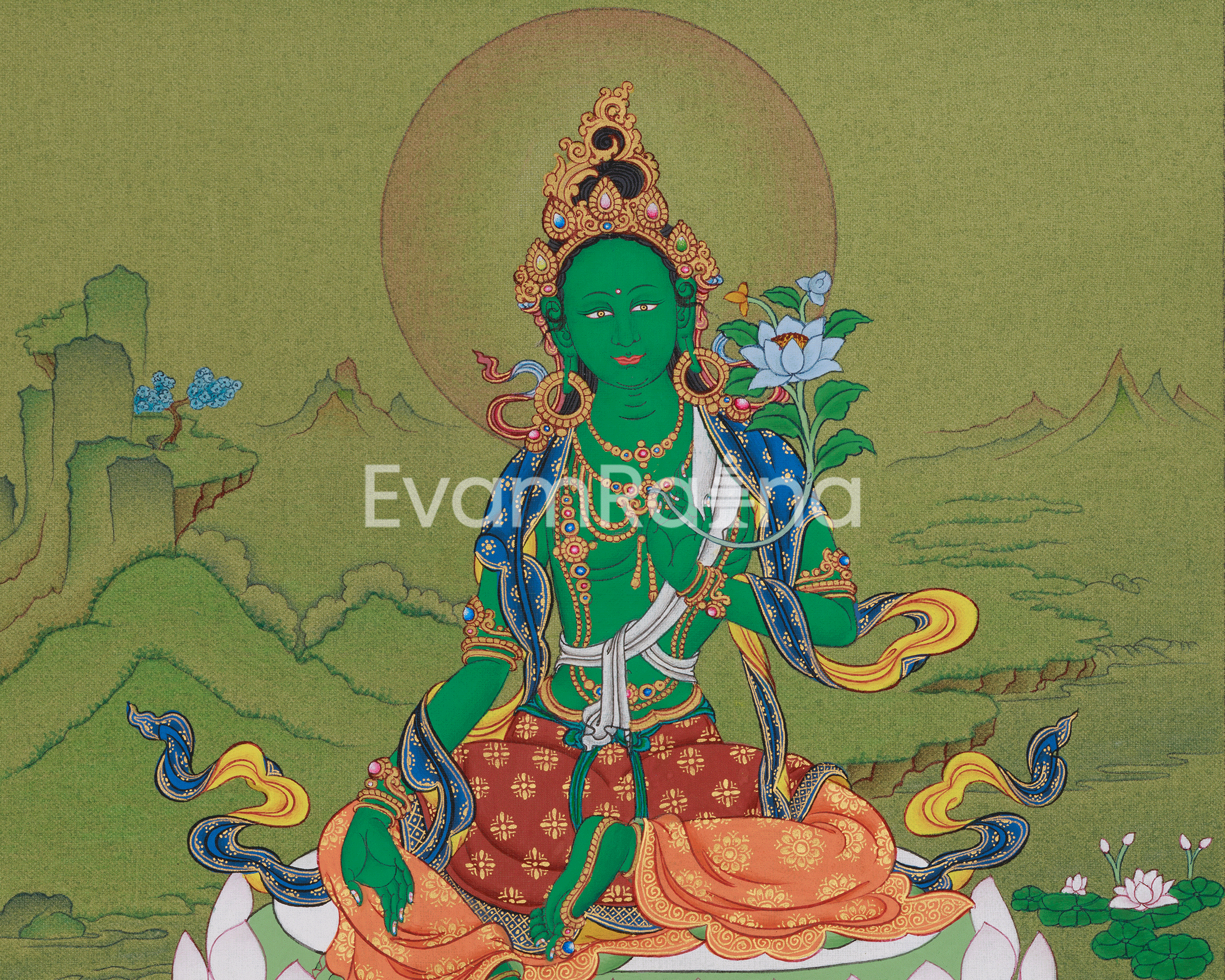 Himalayan Thangka of Shyama Tara | Mother of All Buddha Green Tara