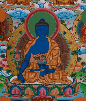 Eight Medicine Buddhas Thangka | Assembly of Healing Deities