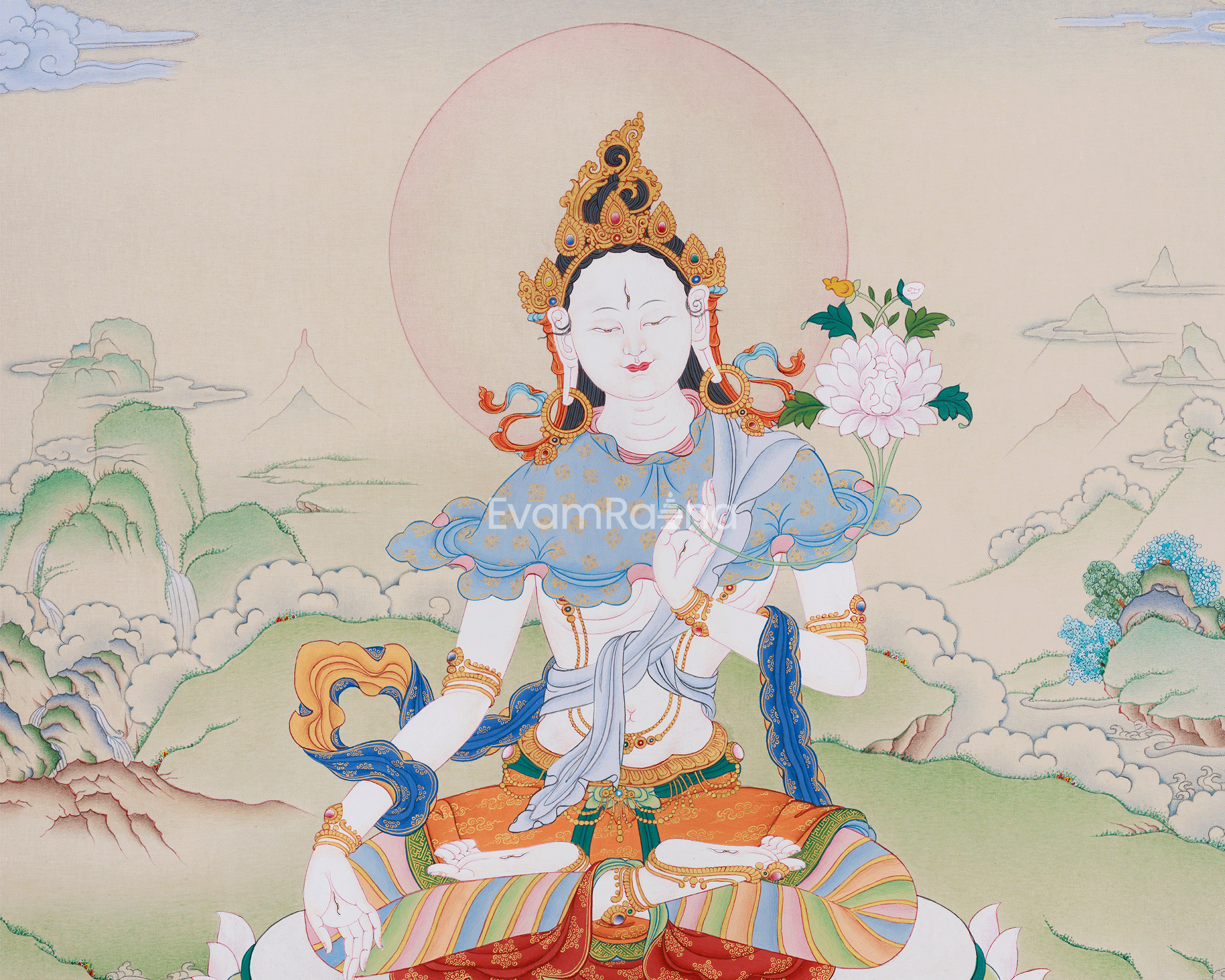 Healing Bodhisattva White Tara | A Divine Thangka of Compassion and Lifelong Wellness