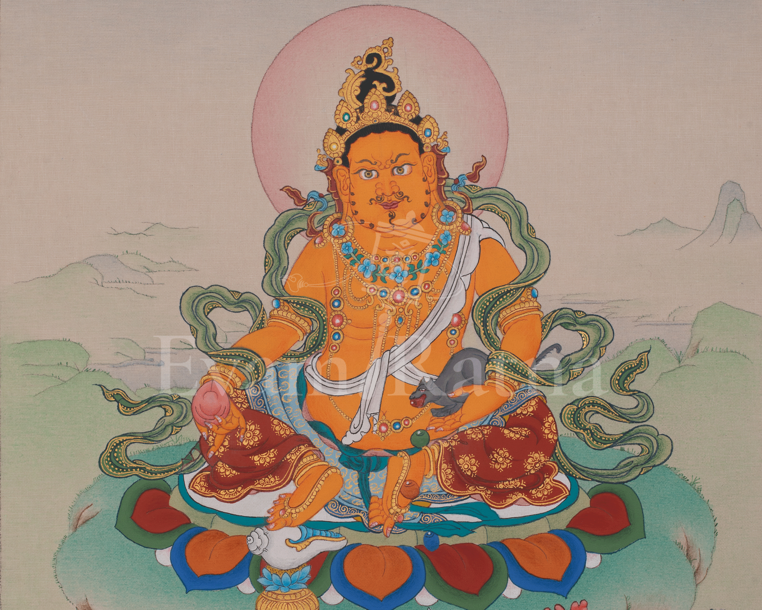 Dzambhala Wealth Deity Artwork | Tibetan Buddhist Painting for Prosperity and Abundance