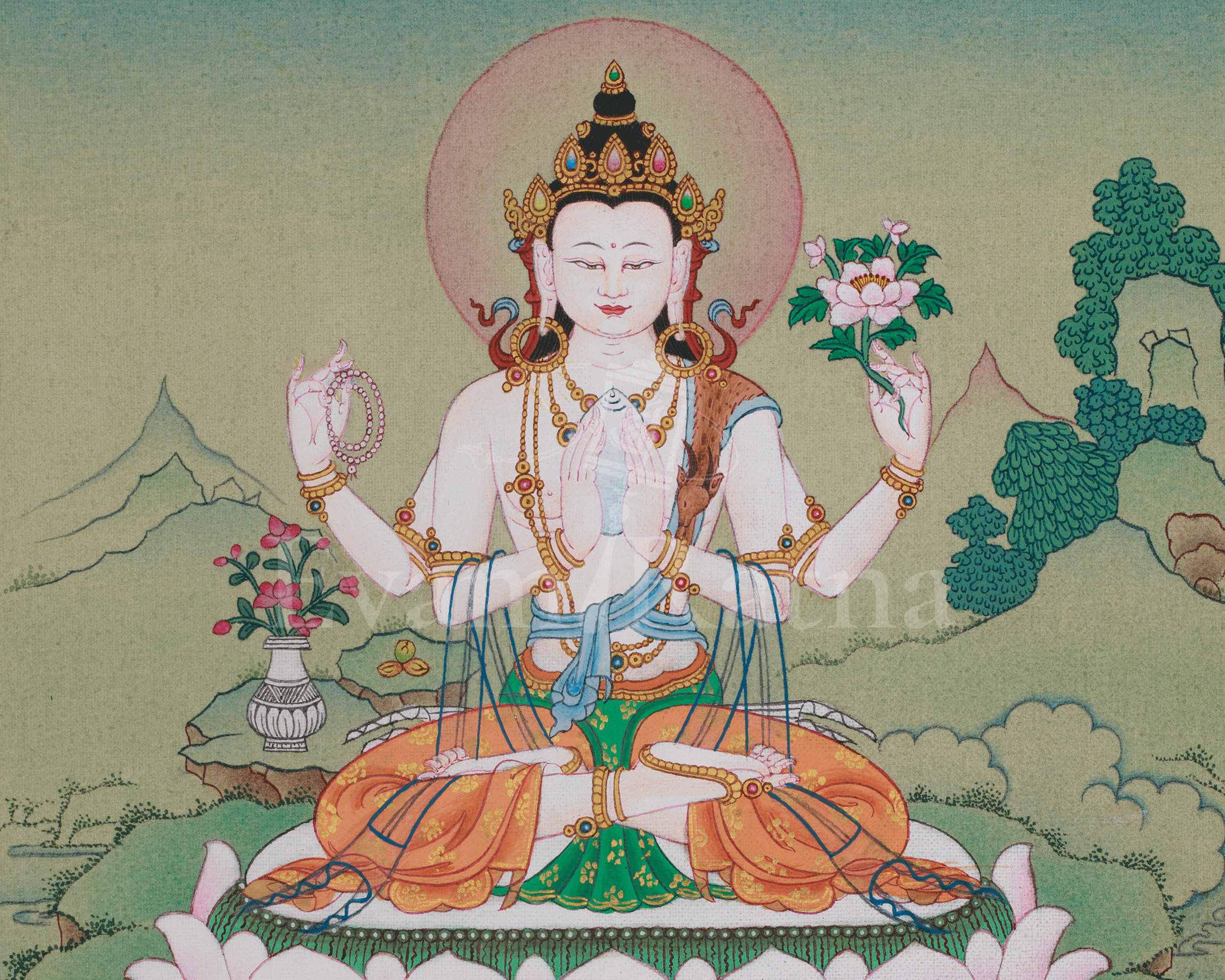 Chenrezig Sacred Art | Avalokiteshvara Thangka | Compassionate Deity