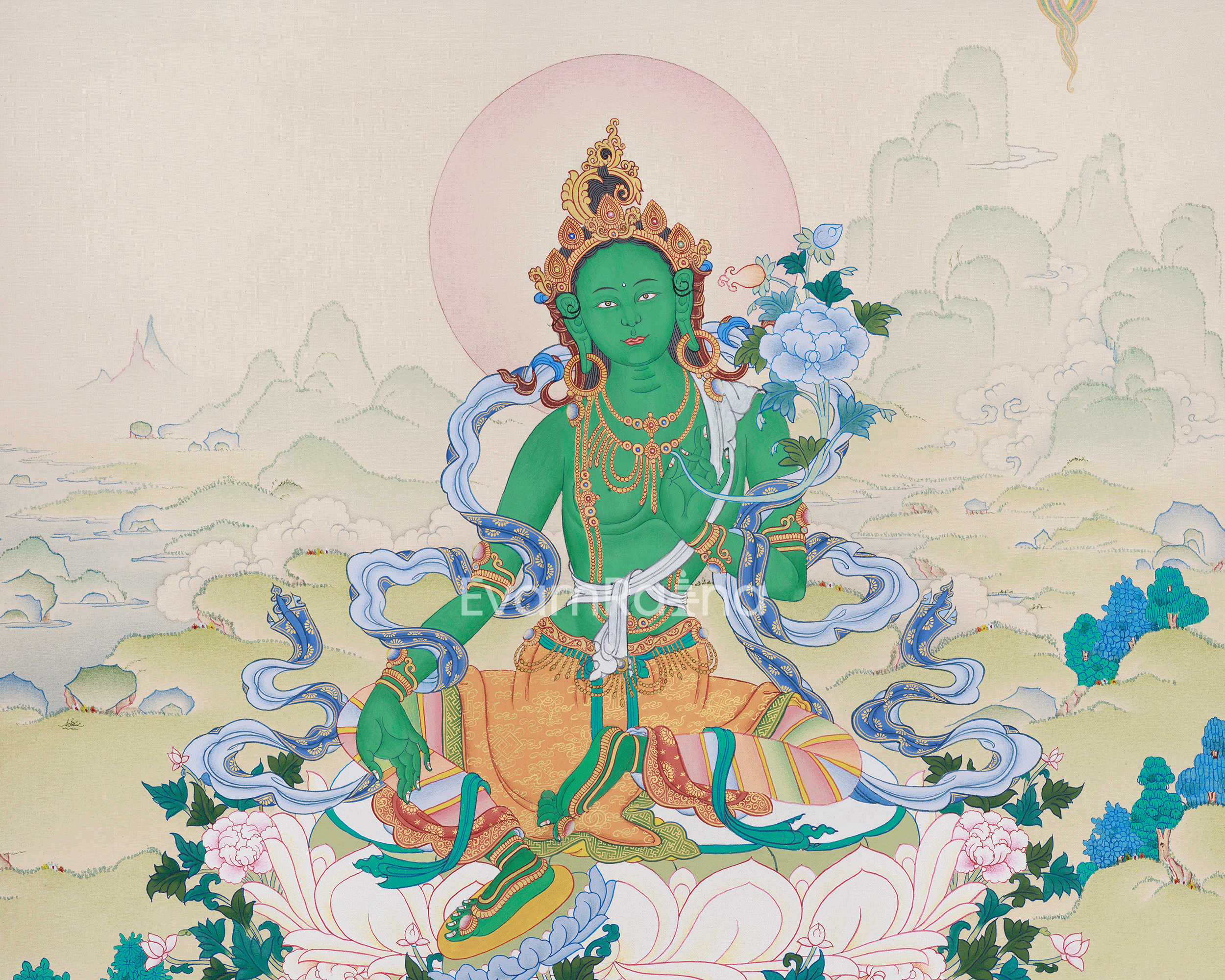 Goddess Green Tara with Amitabha Buddha | Protector of Compassion and Enlightenment