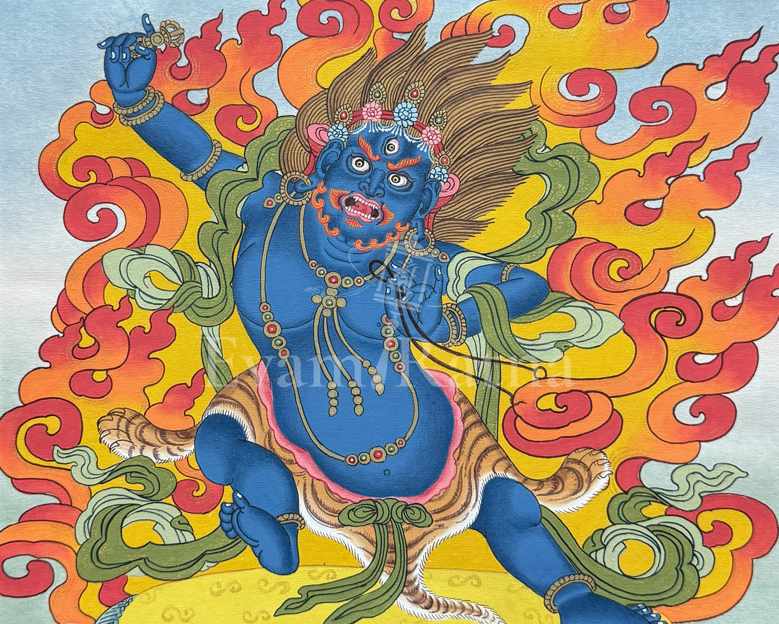 Tibetan Vajrapani Thangka With Brocade | Symbol of Strength, Courage, and Enlightened Power