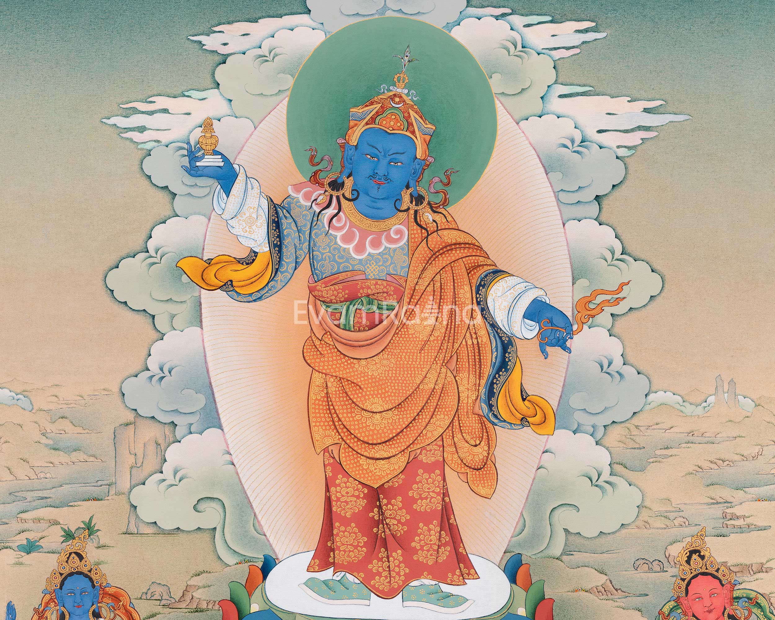 Standing Guru Orgyen Menla with Four Elements | Buddhist Healing Guru