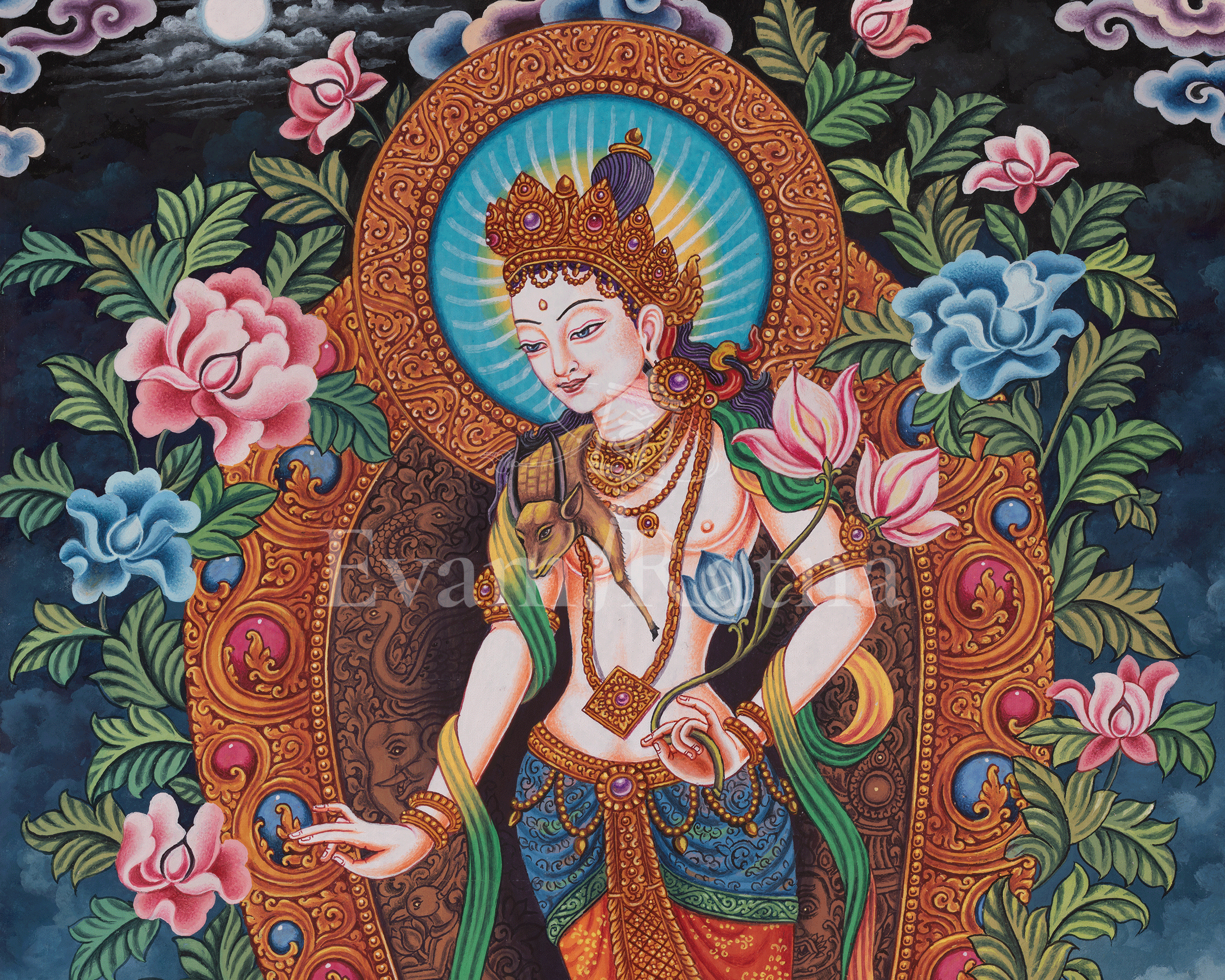 Standing Chenrezig Thangka | Hand-Painted Avalokiteshvara Artwork