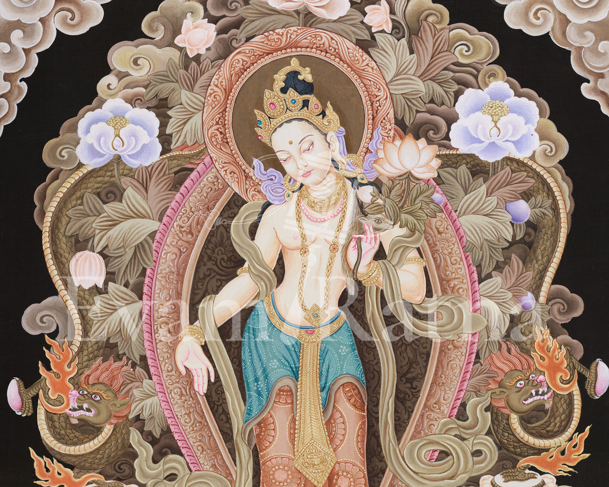 Standing Compassion Deity Chenrezig Thangka | Symbol of Divine Love