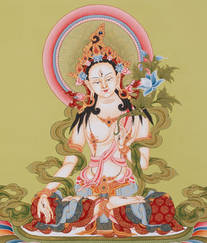 Bodhisattva Sita Tara Thangka | Healing & Longevity | Hand-Painted on Cotton Canvas