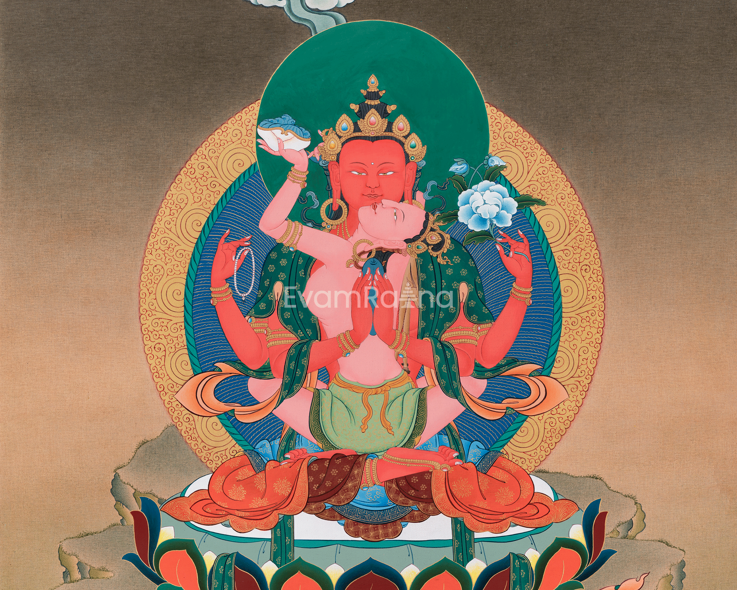 Red Chenrezig Canvas Print | Tantric Form of Compassion