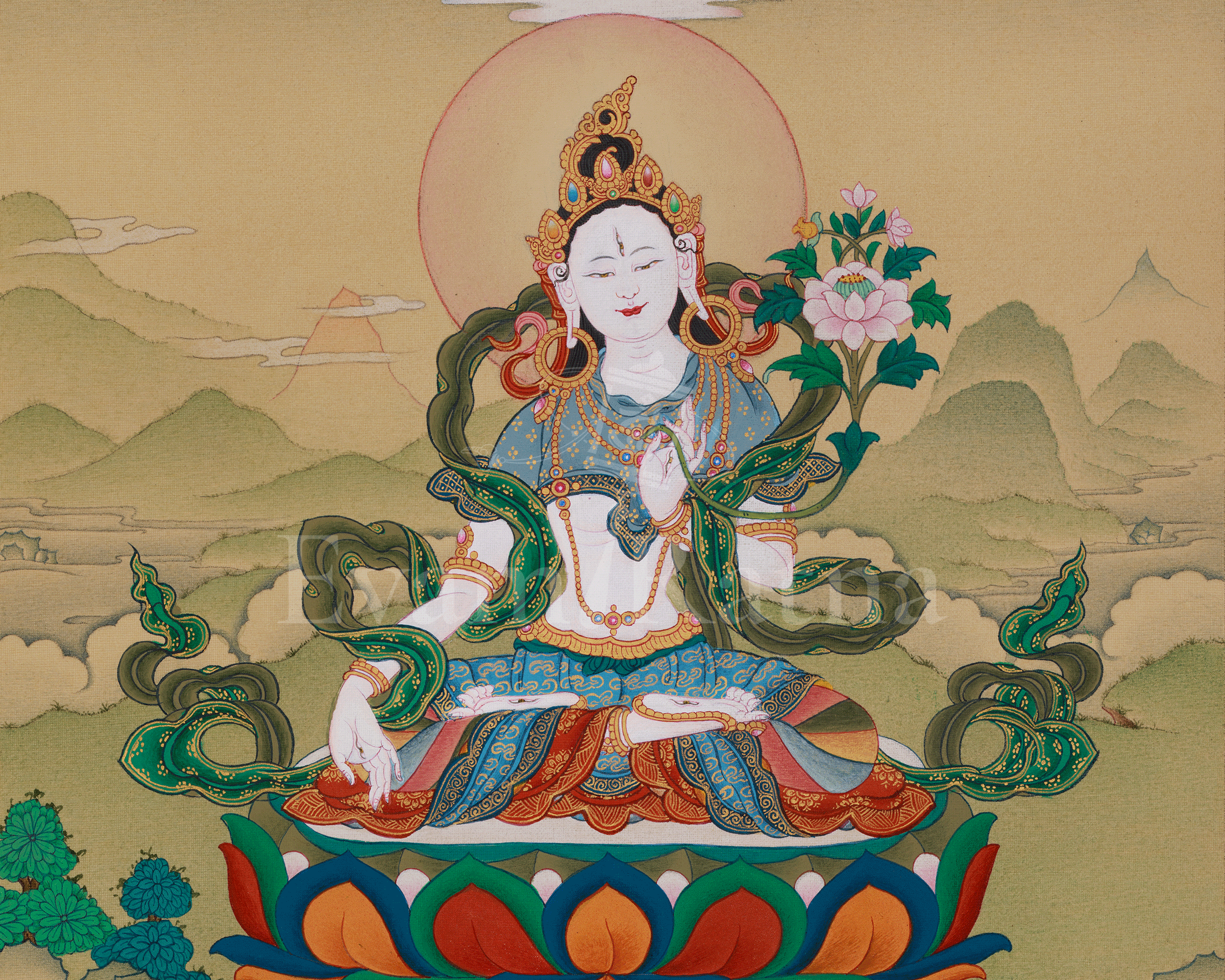 Sacred White Tara with Amitabha Buddha Thangka | Healing, Longevity, and Pure Land Peace