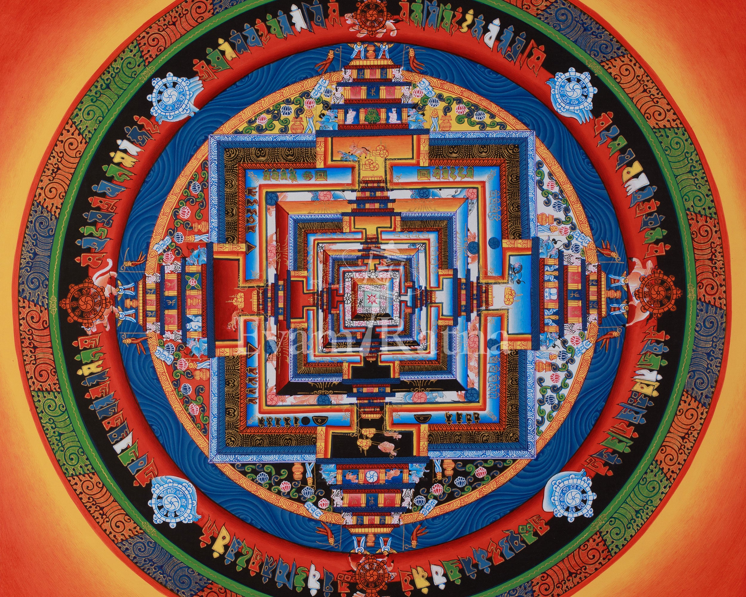 Himalayan Artwork of Kalachakra Mandala | Hand-Painted Buddhist Mandala Thangka