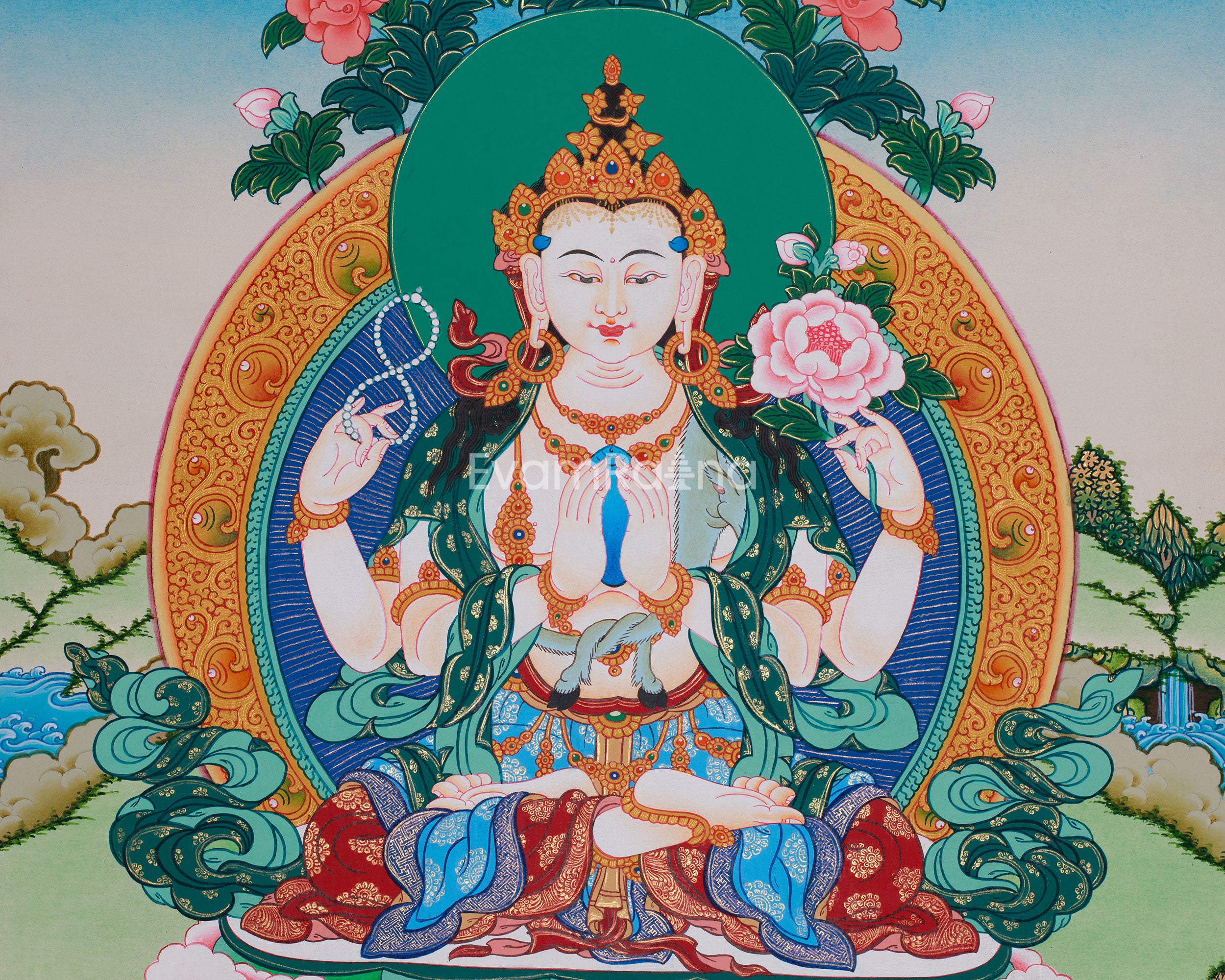 Traditional Four-Armed Chenrezig | Avalokiteshvara Artwork