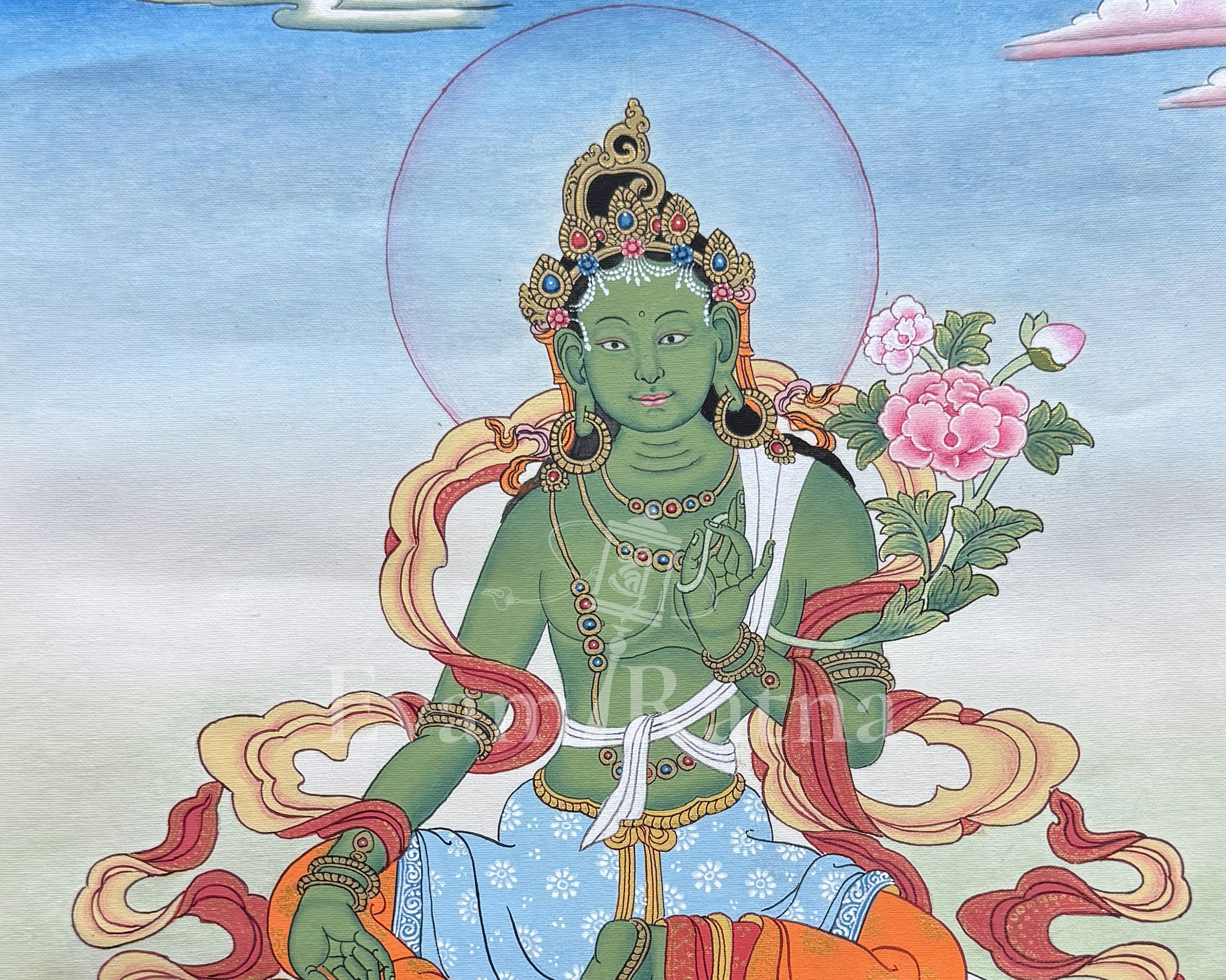 Divine Green Tara Thangka With Brocade | Compassion and Protection Deity