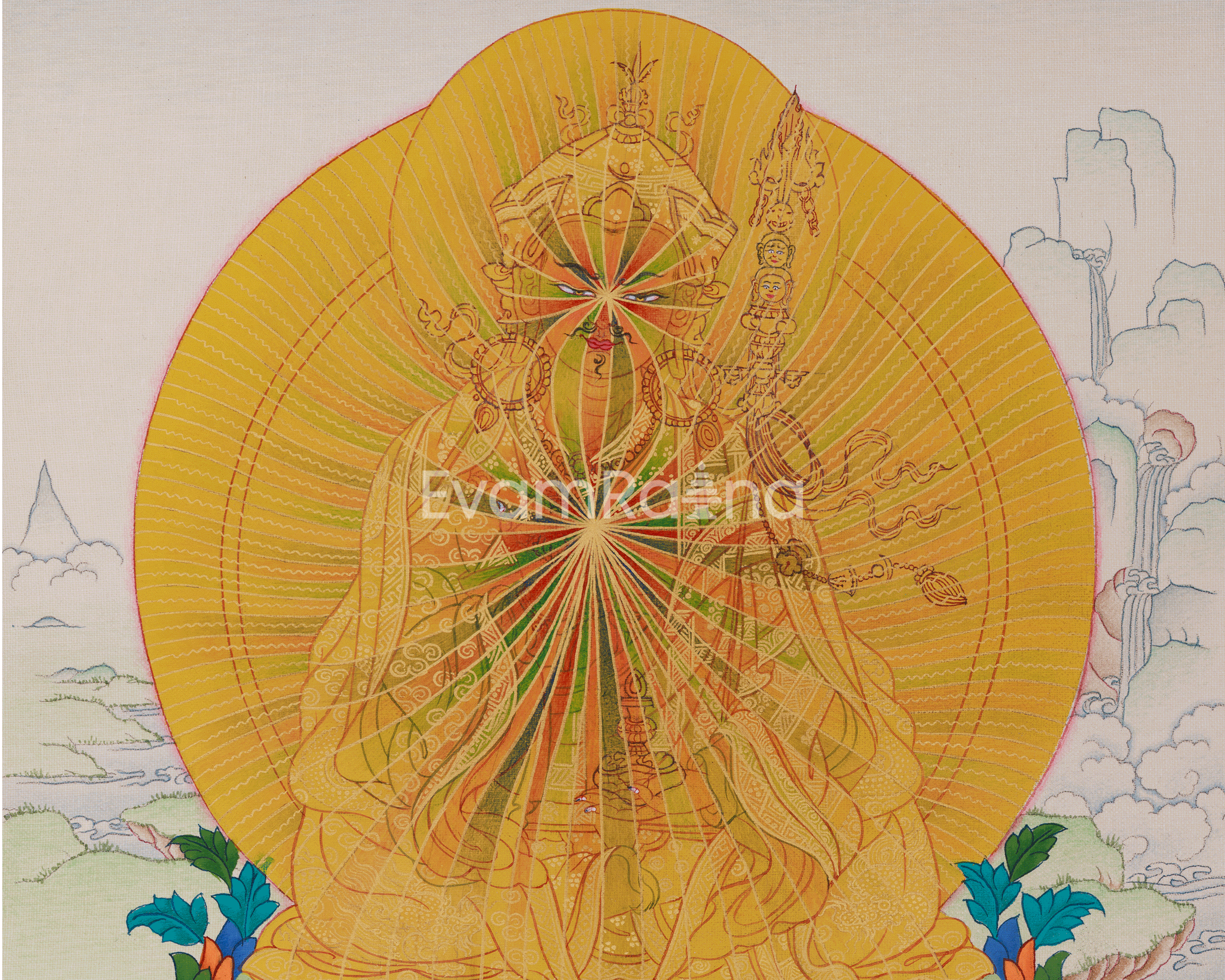 13 Inch Handmade Guru Padmasambhava Thangka | Guru Rinpoche in Rainbow