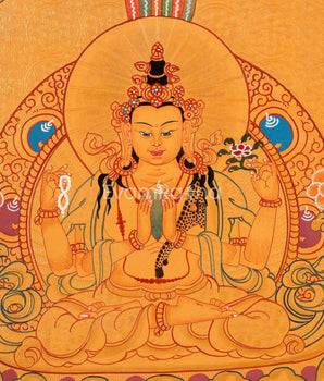 Sacred Thangka of Four-Armed Chenrezig | Tibetan Bodhisattva of Compassion