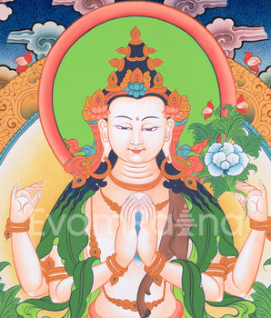 Traditional Chenresig Thangka | The Bodhisattva Of Compassion | Religious Wall Decors