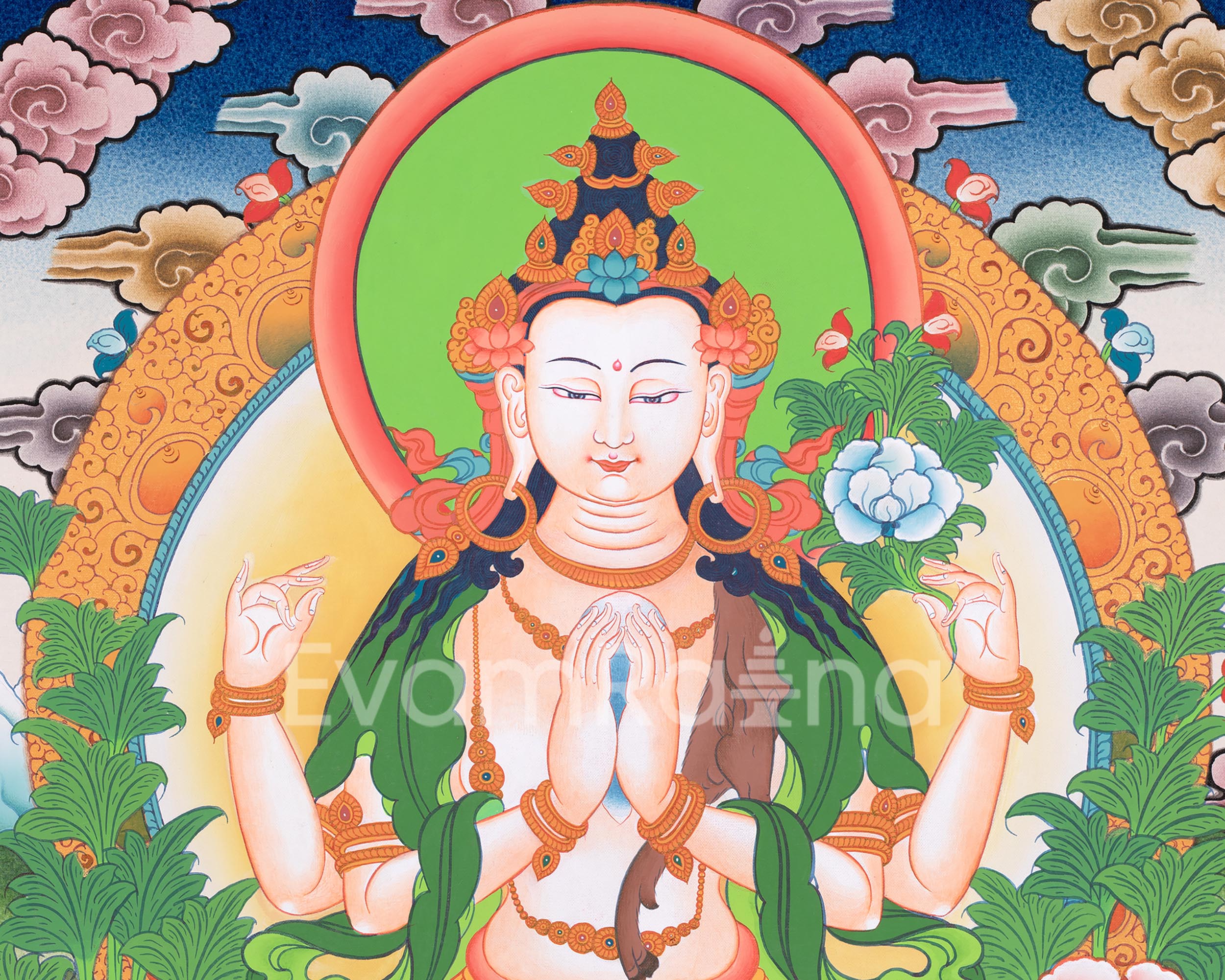 Traditional Chenresig Thangka | The Bodhisattva Of Compassion | Religious Wall Decors