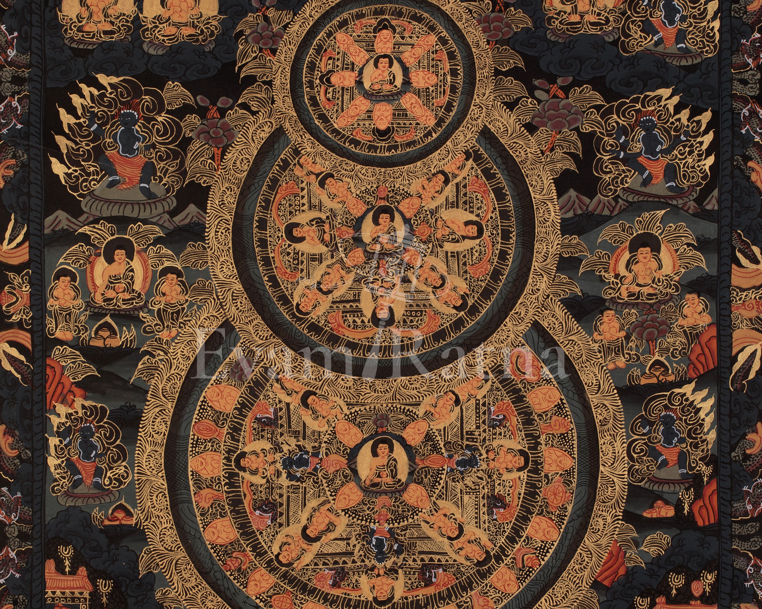 Triple Mandala of Buddha Thangka | Sacred Hand-Painted Buddhist Thangka Artwork