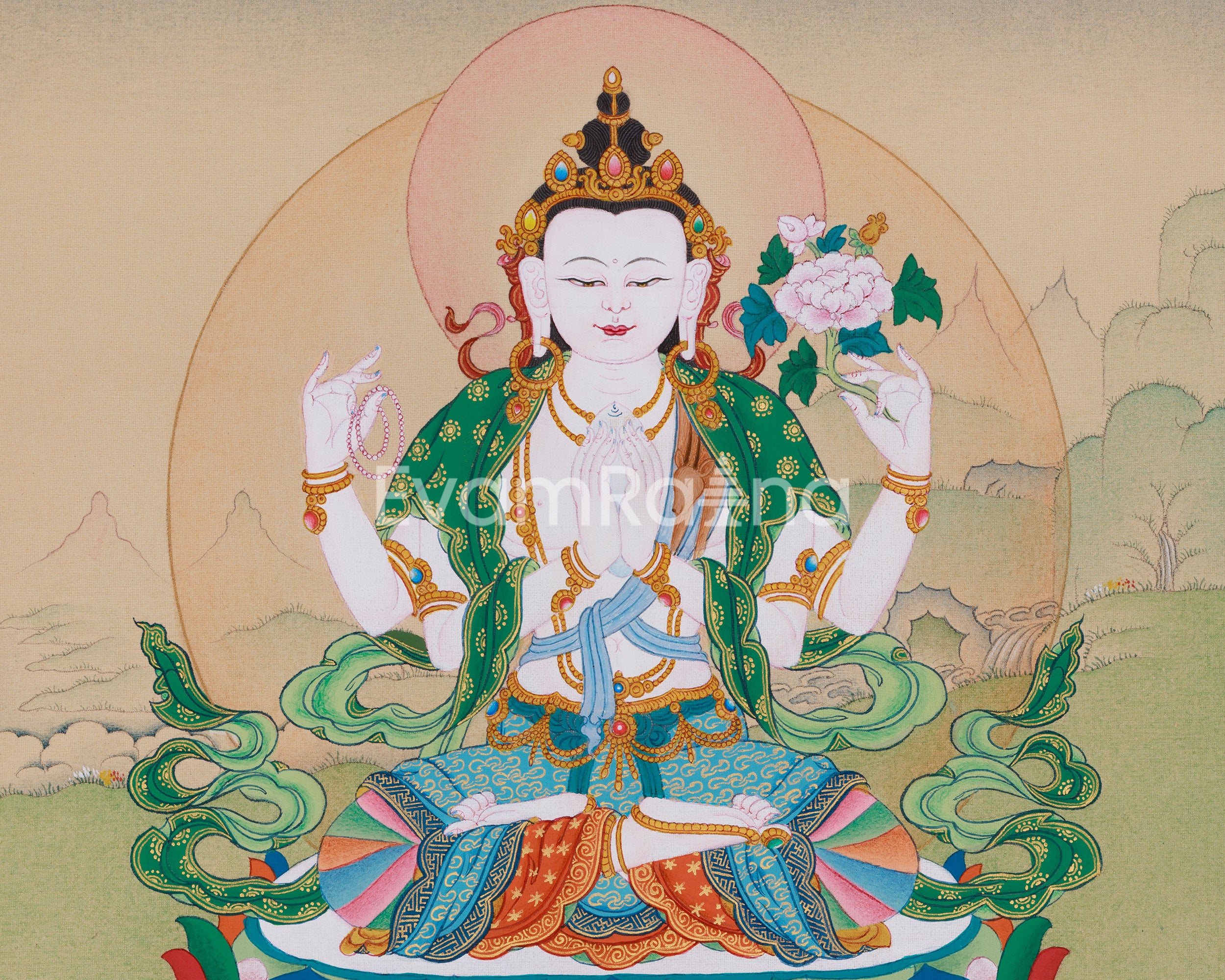 Four Armed Chenrezig, Bodhisattva of Compassion | Traditional Artwork