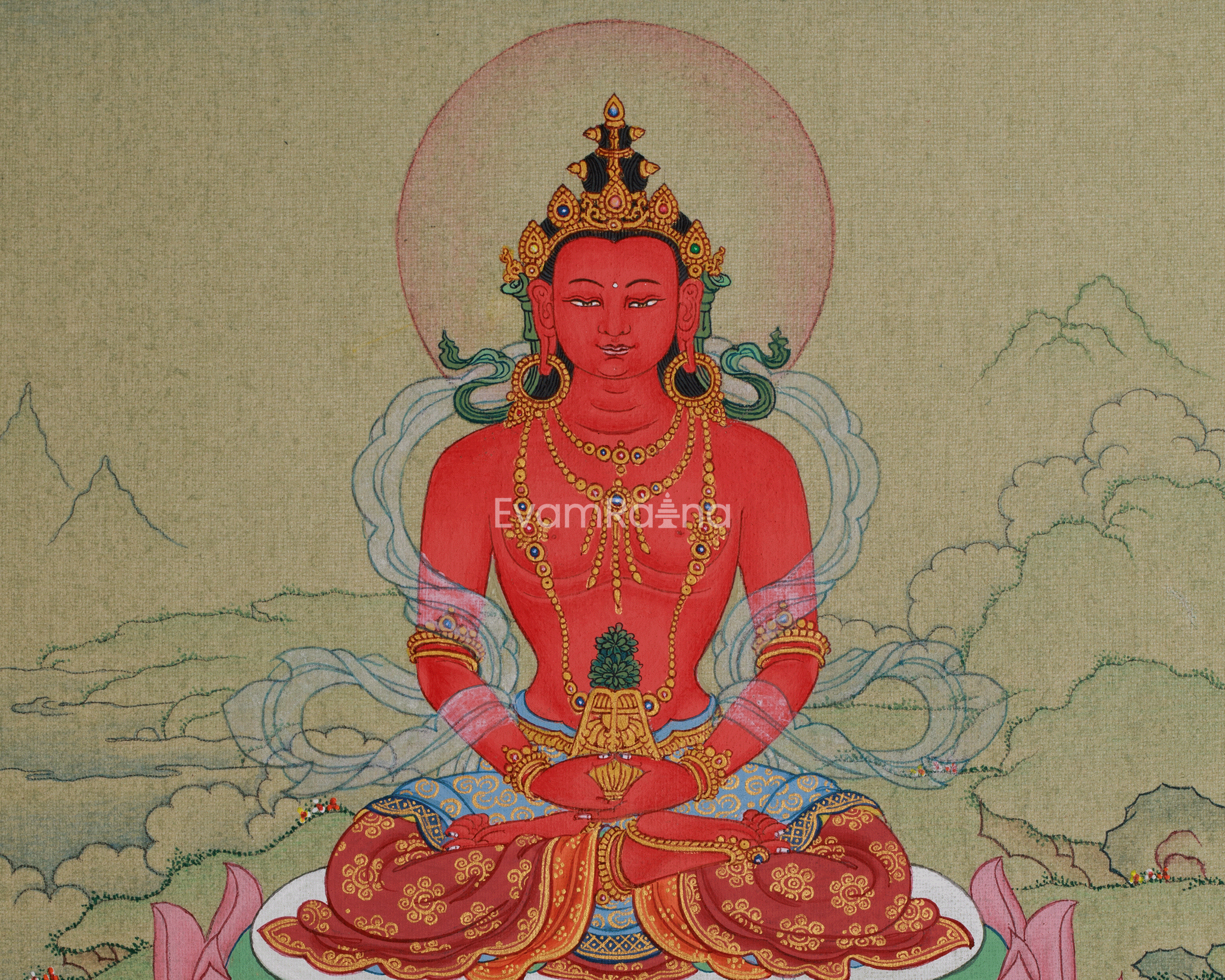 Traditional Thangka of Amitayus | Buddha of Infinite Life and Longevity