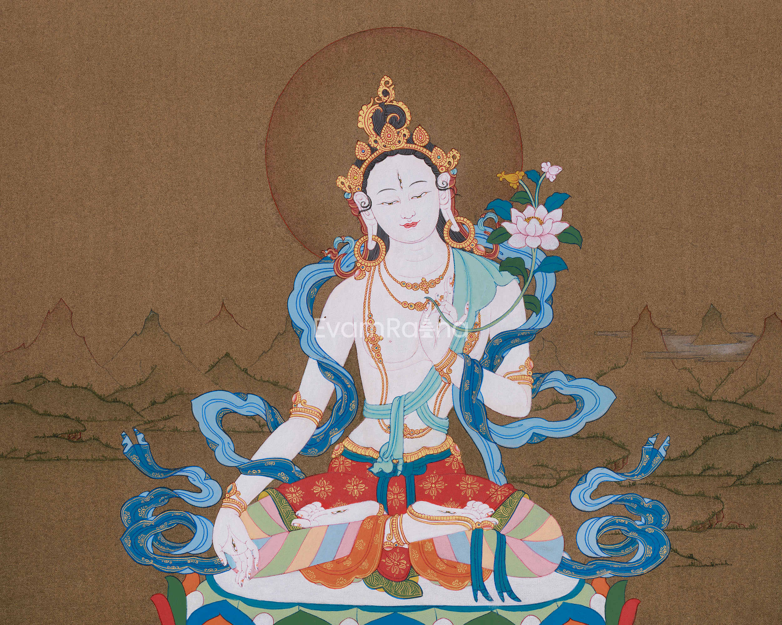 Female Deity Artwork | White Tara, the Goddess of Compassion and Longevity
