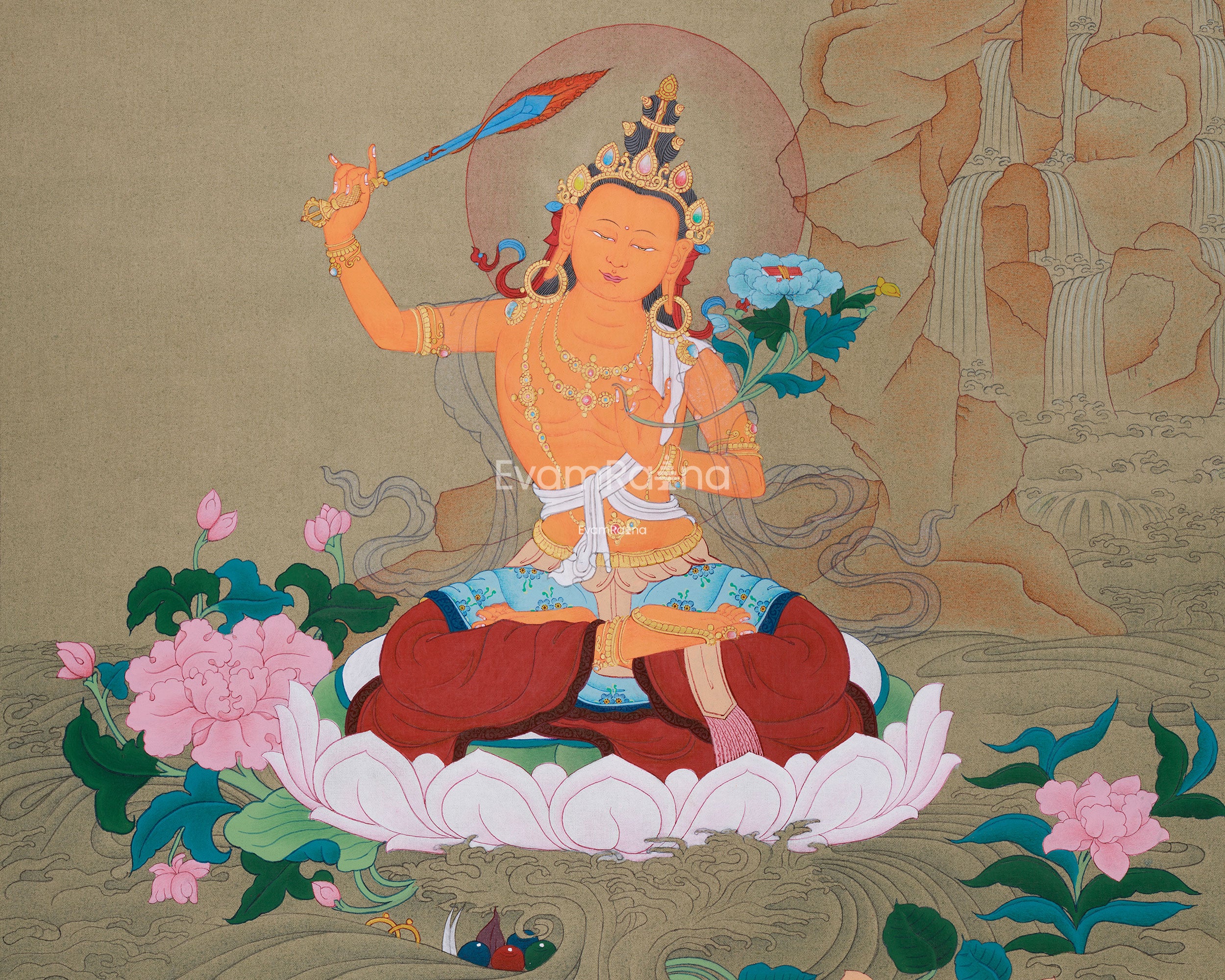 Manjushri Bodhisattva Painting | The Wisdom Deity in Tibetan Buddhist Art