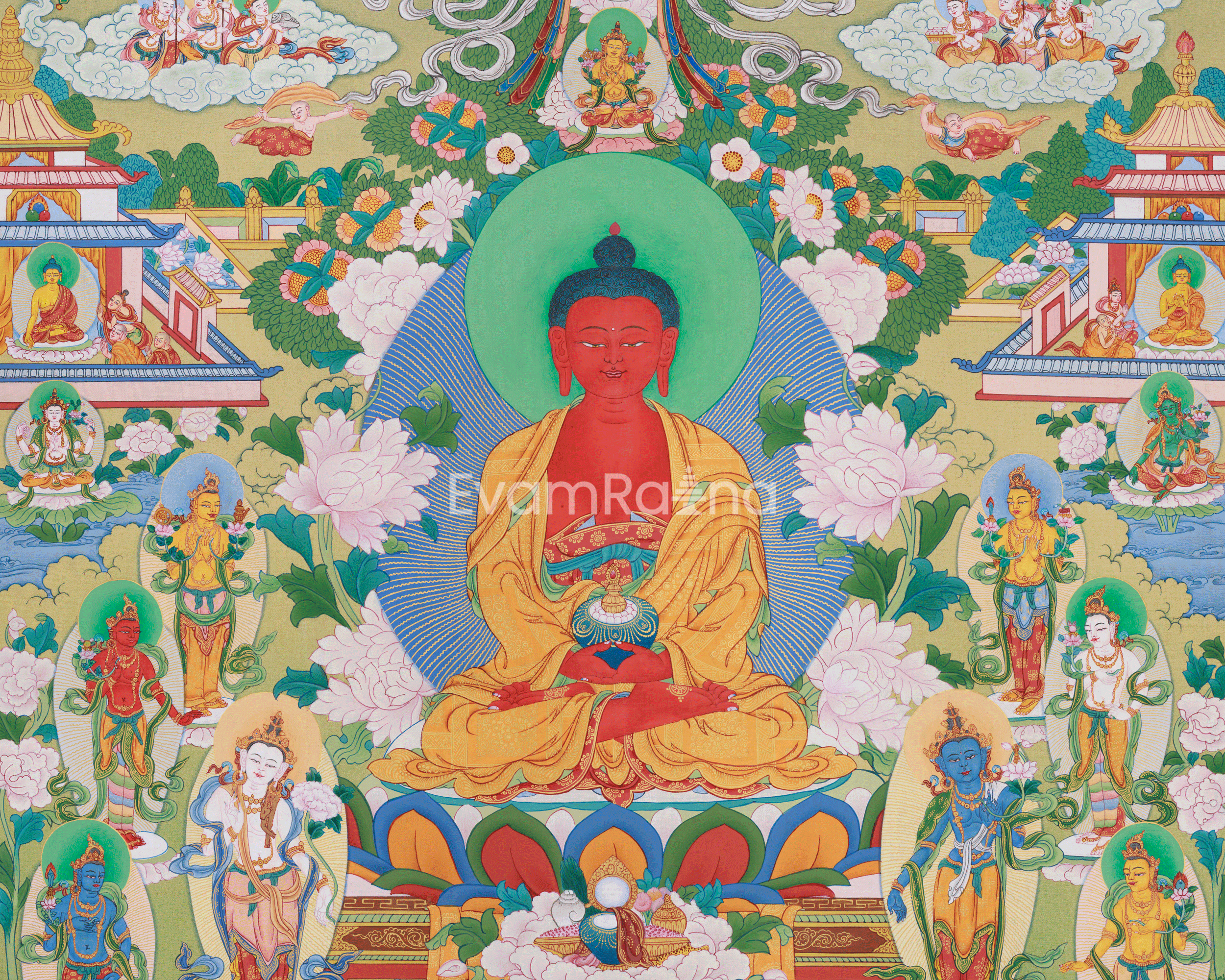Amitabha Singham Thangka | The Buddha of Boundless Compassion and Light