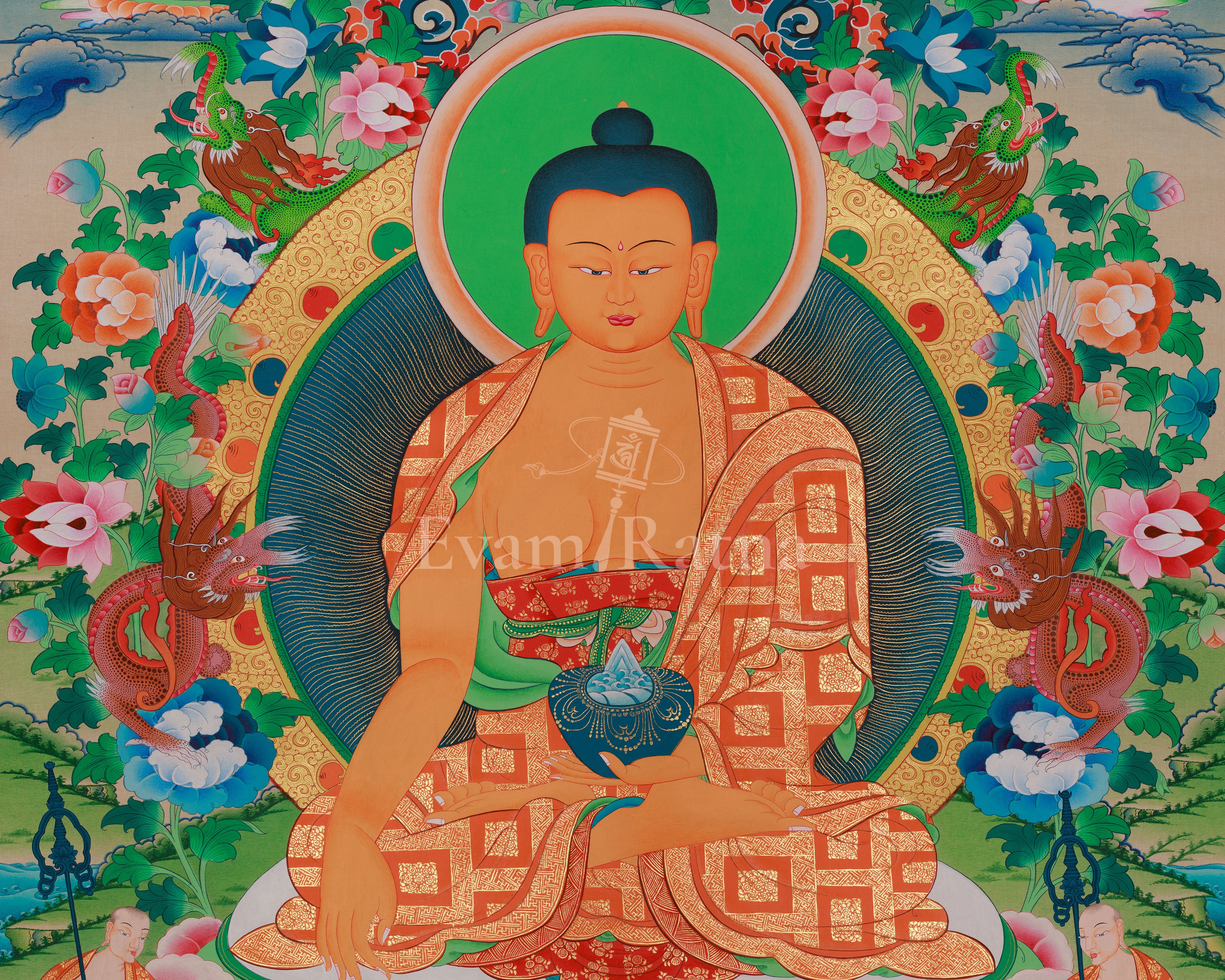 Shakyamuni Buddha With Five Dhyani Buddhas Thangka | Enlightenment and Wisdom