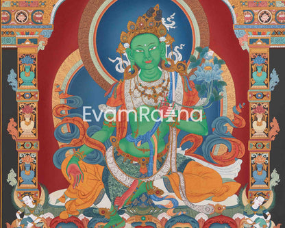 Green Tara Thangka Print | Green Tara Guru| Wall Decor