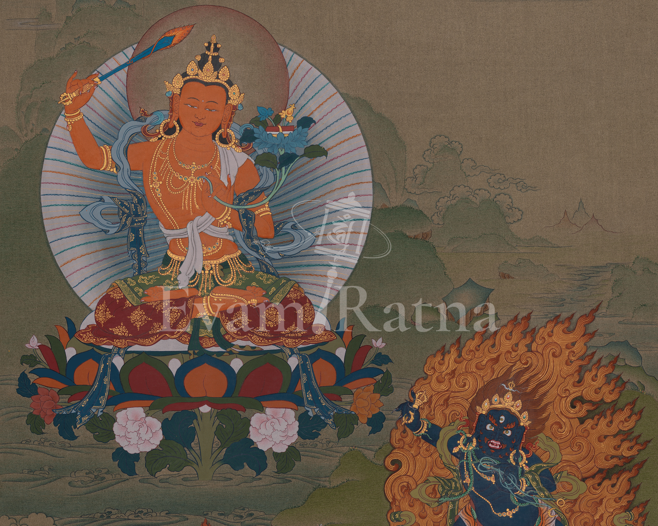 Manjushri With Chenrezig And Vajrapani Art | Wisdom, Compassion, And Power