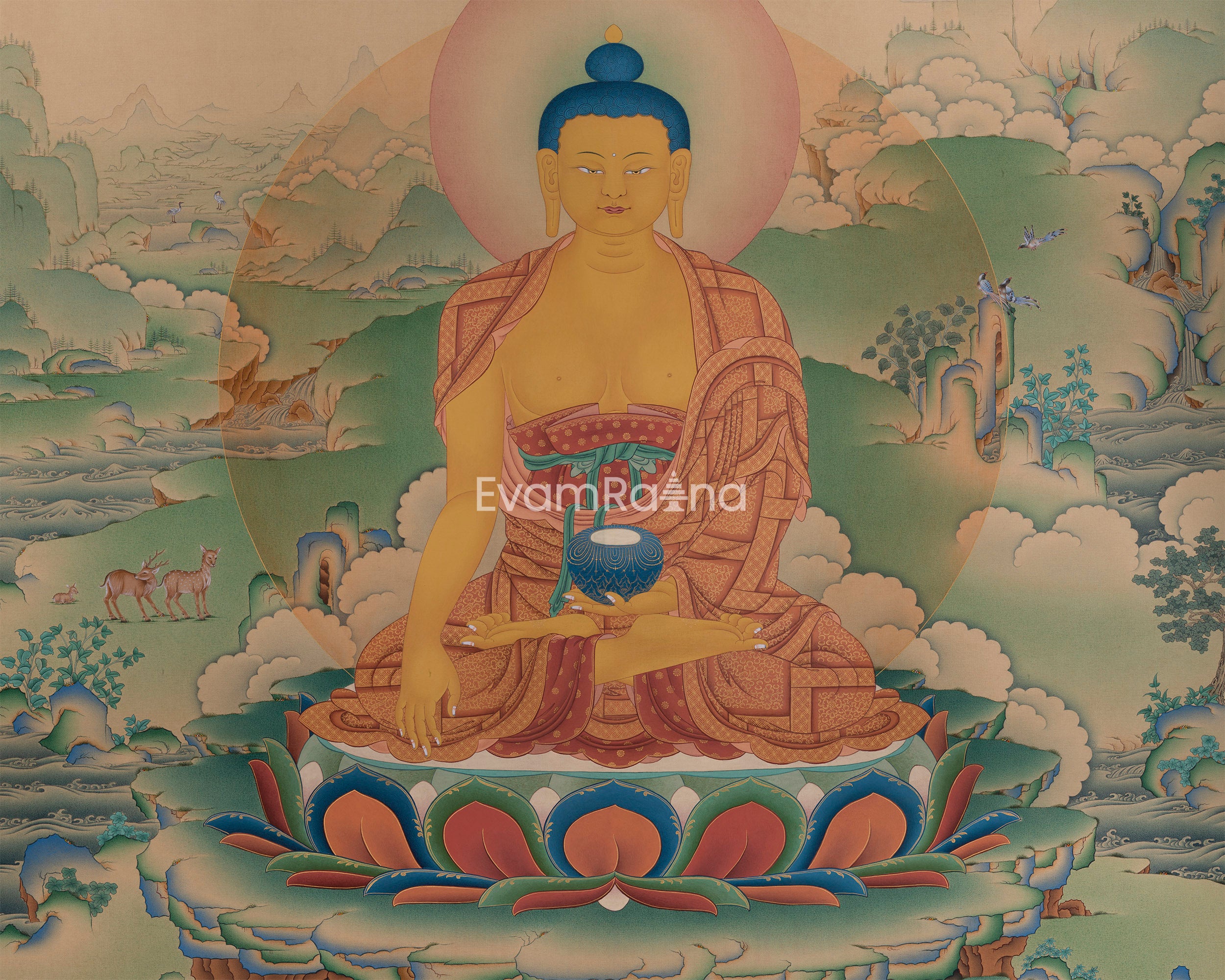 Exquisite Shakyamuni Buddha Thangka Print | Timeless Buddha Canvas For Wall Hanging | Gift Ideas