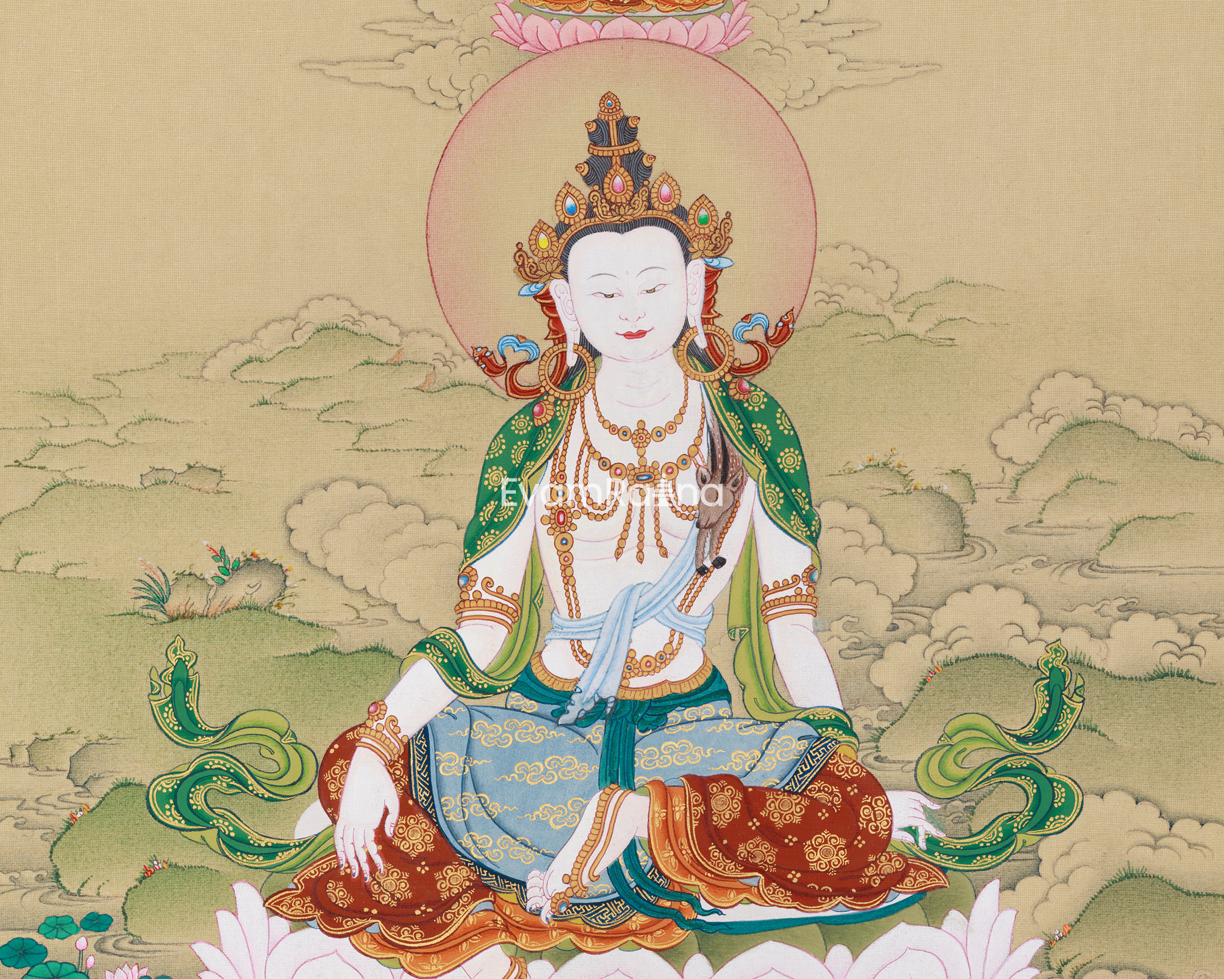 Two-Armed Chenrezig with Amitabha Thangka | Embodying Compassion and Infinite Light