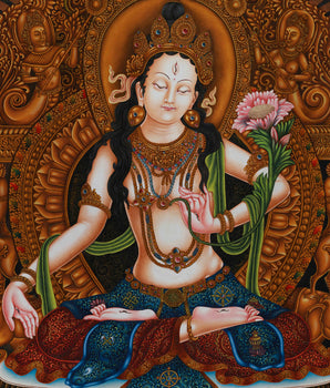 Authentic Paubha Style White Tara | Traditional Healing Art for Long Life