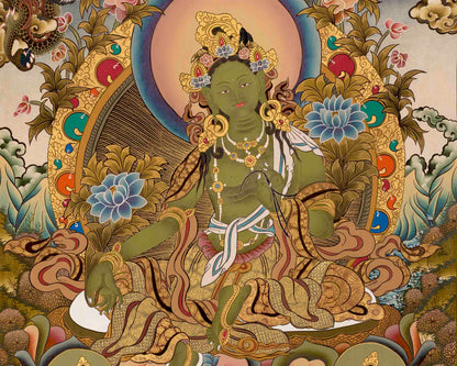 Green Tara Tibetan Thangka Painting | Wall Hanging Decor