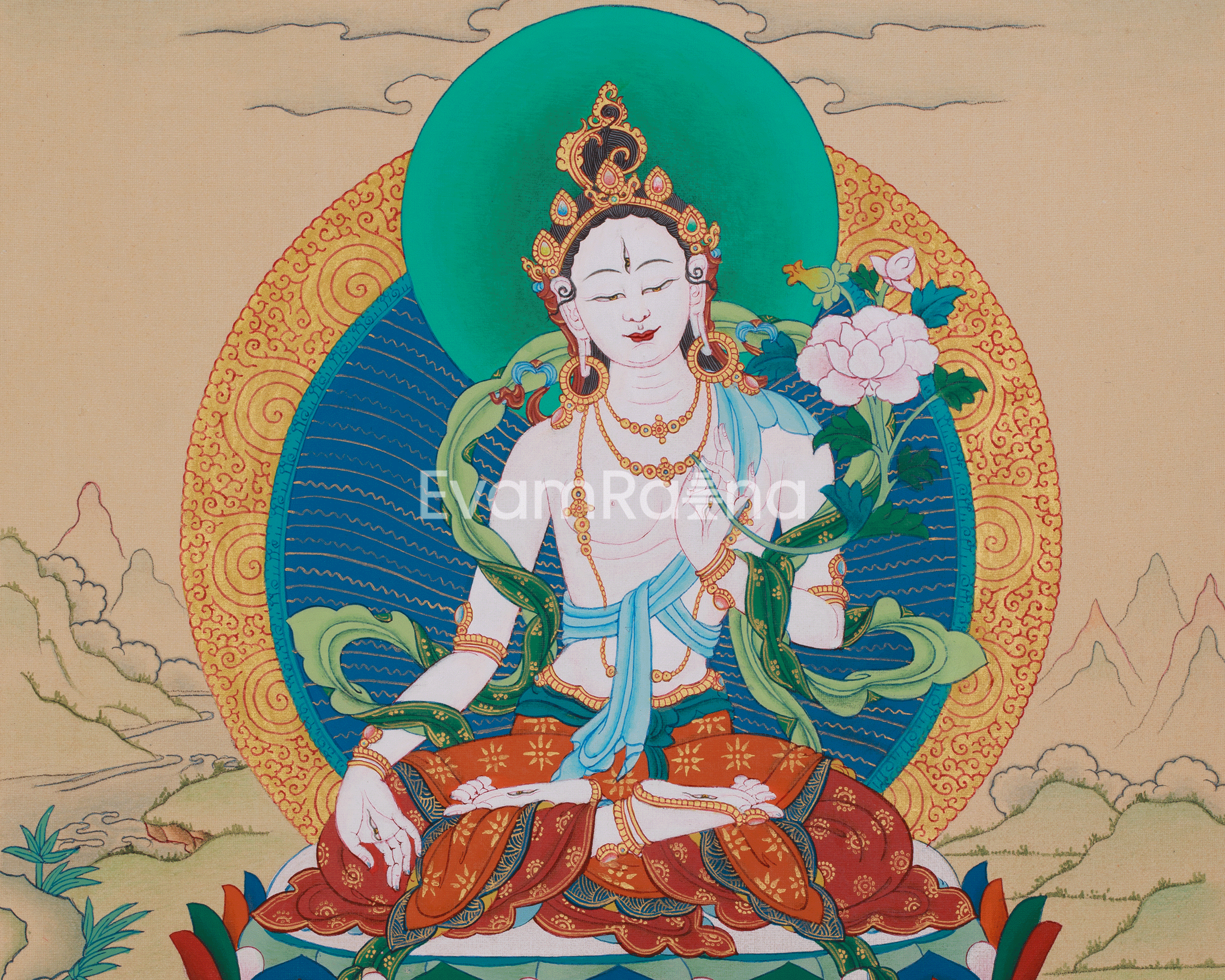 Buddhist White Tara Healing Thangka | A Sacred Thangka of Compassion