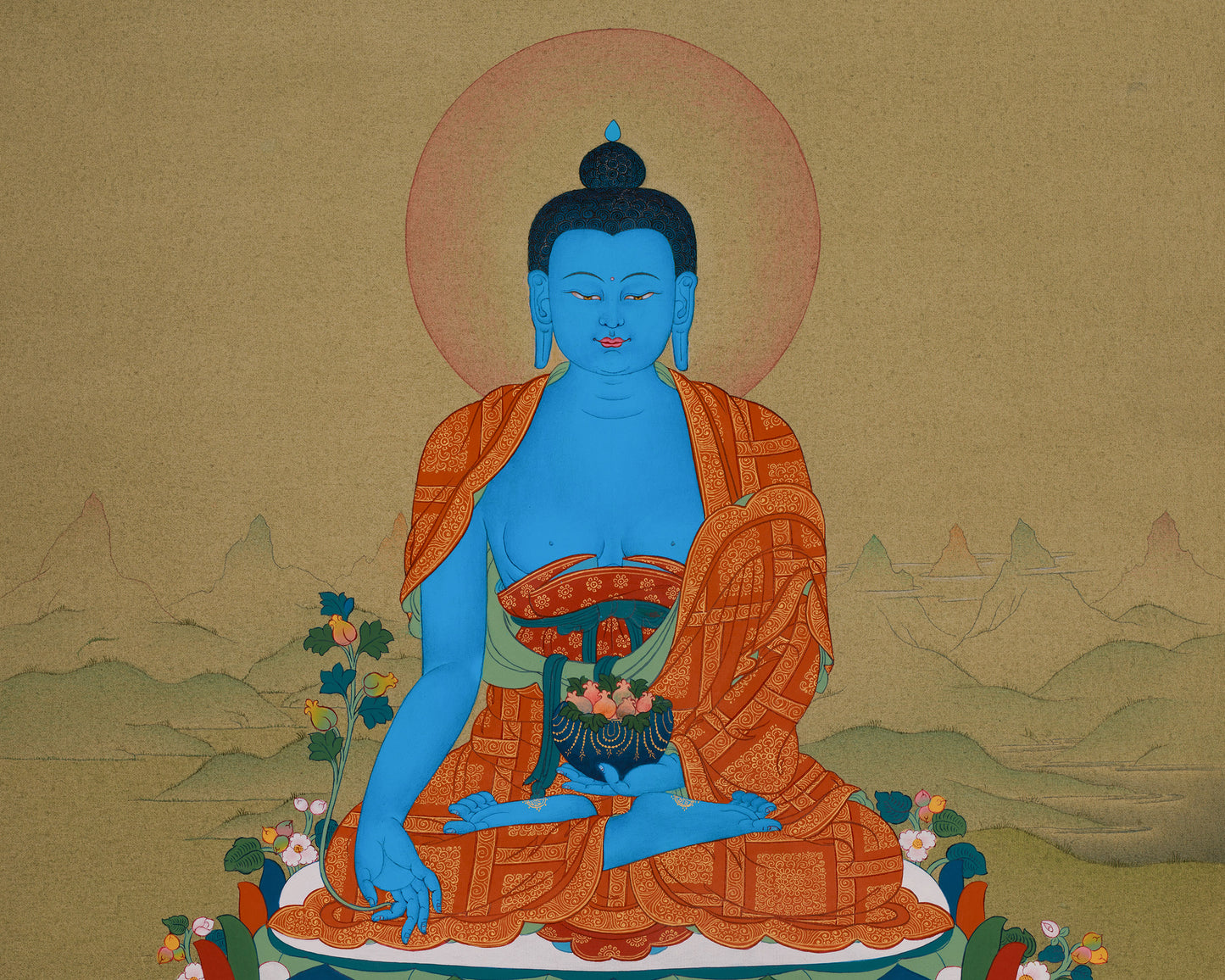 Traditional Bhaisajyaguru Thangka | Hand-Painted Medicine Buddha Art